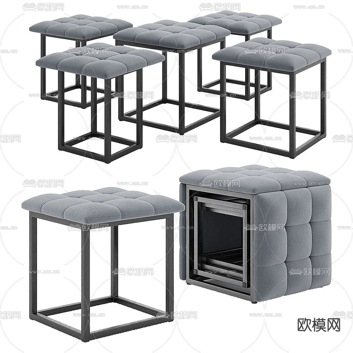 高级灰凳子 沙发凳 脚踏3d模型下载