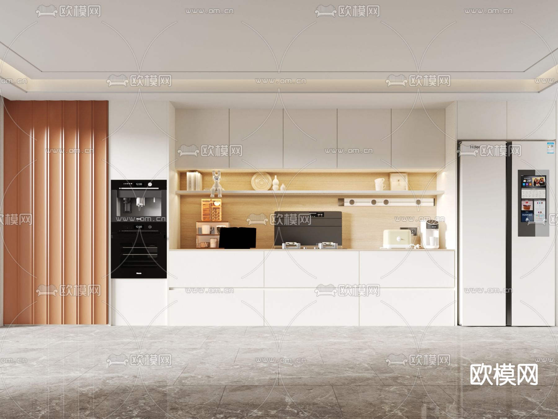 奶油风橱柜3d模型下载