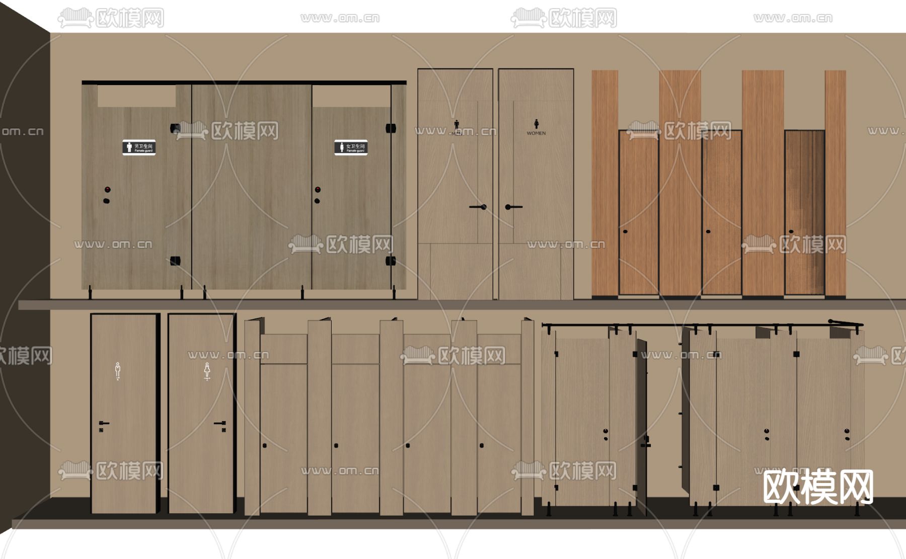 公共卫生间门 隔断 洗手间门 公厕su模型下载（渲染图2）