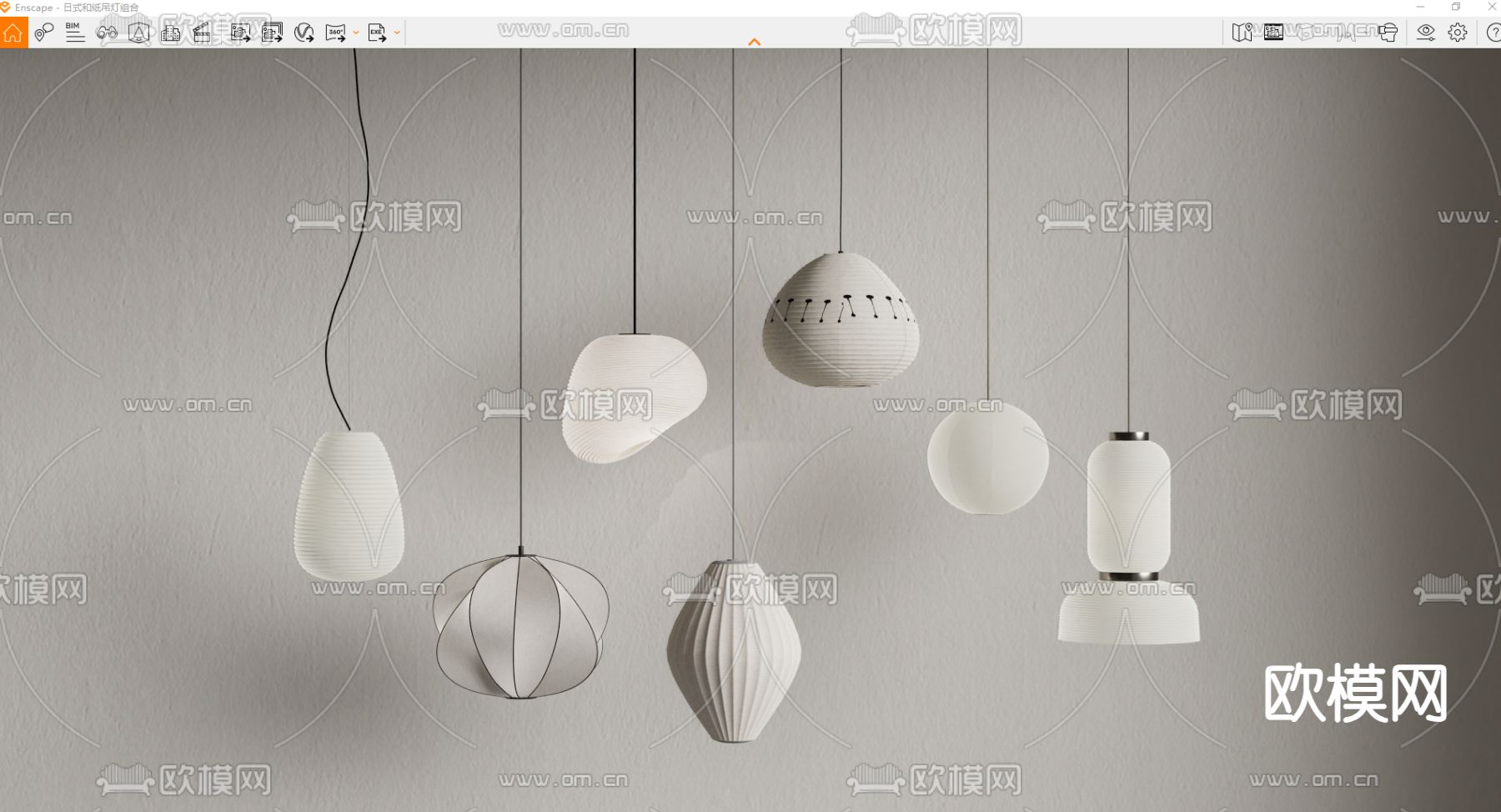 日式和纸吊灯 灯笼su模型下载（渲染图3）