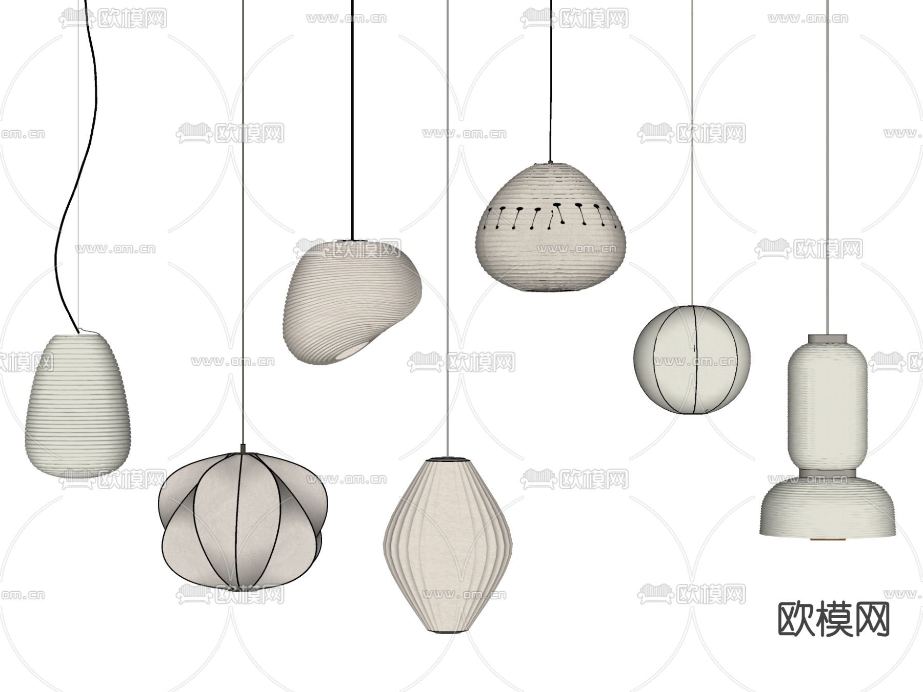 日式和纸吊灯 灯笼su模型下载（渲染图2）