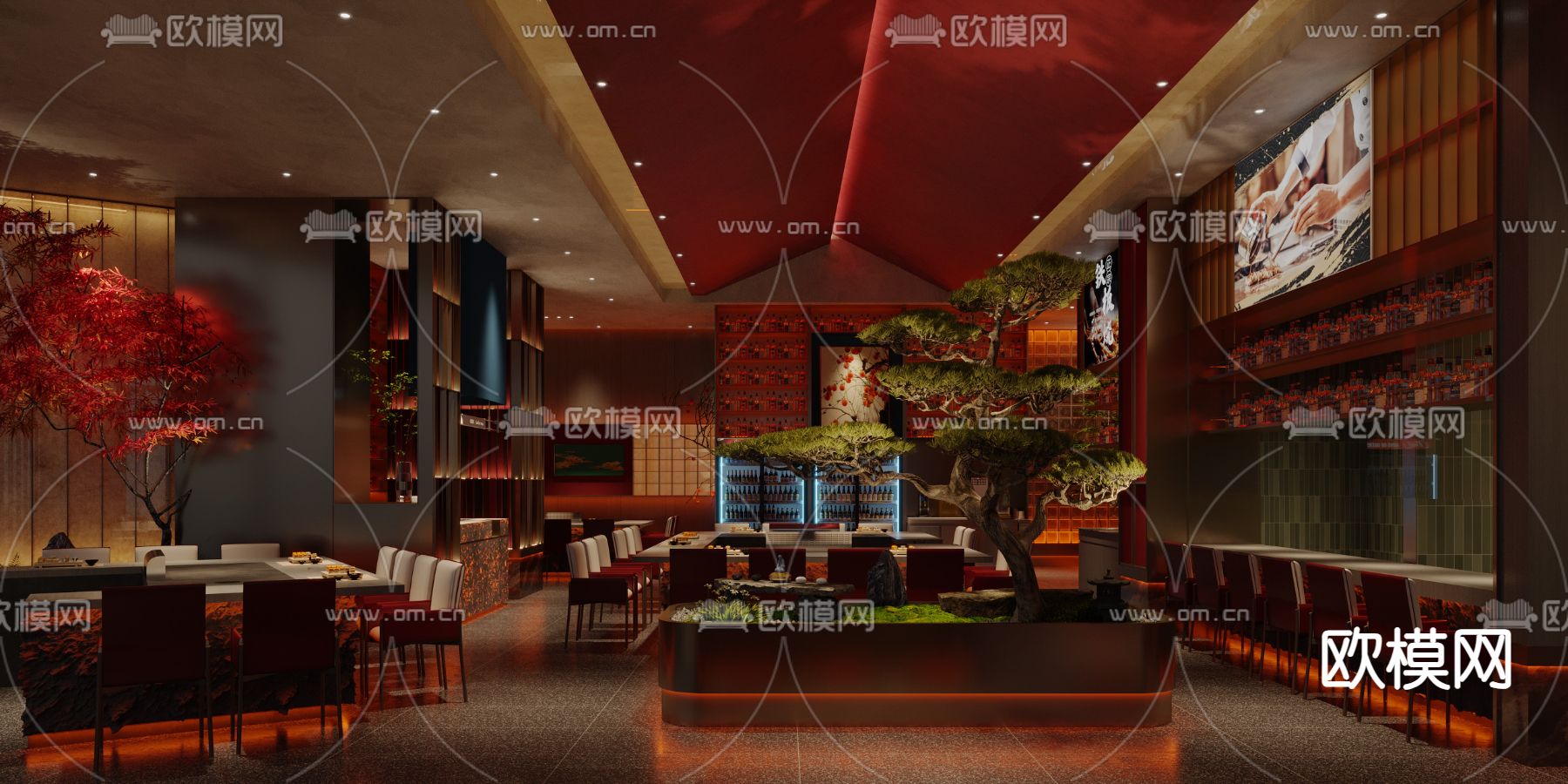 中餐厅 铁板烧 餐饮包房3d模型下载（渲染图1）
