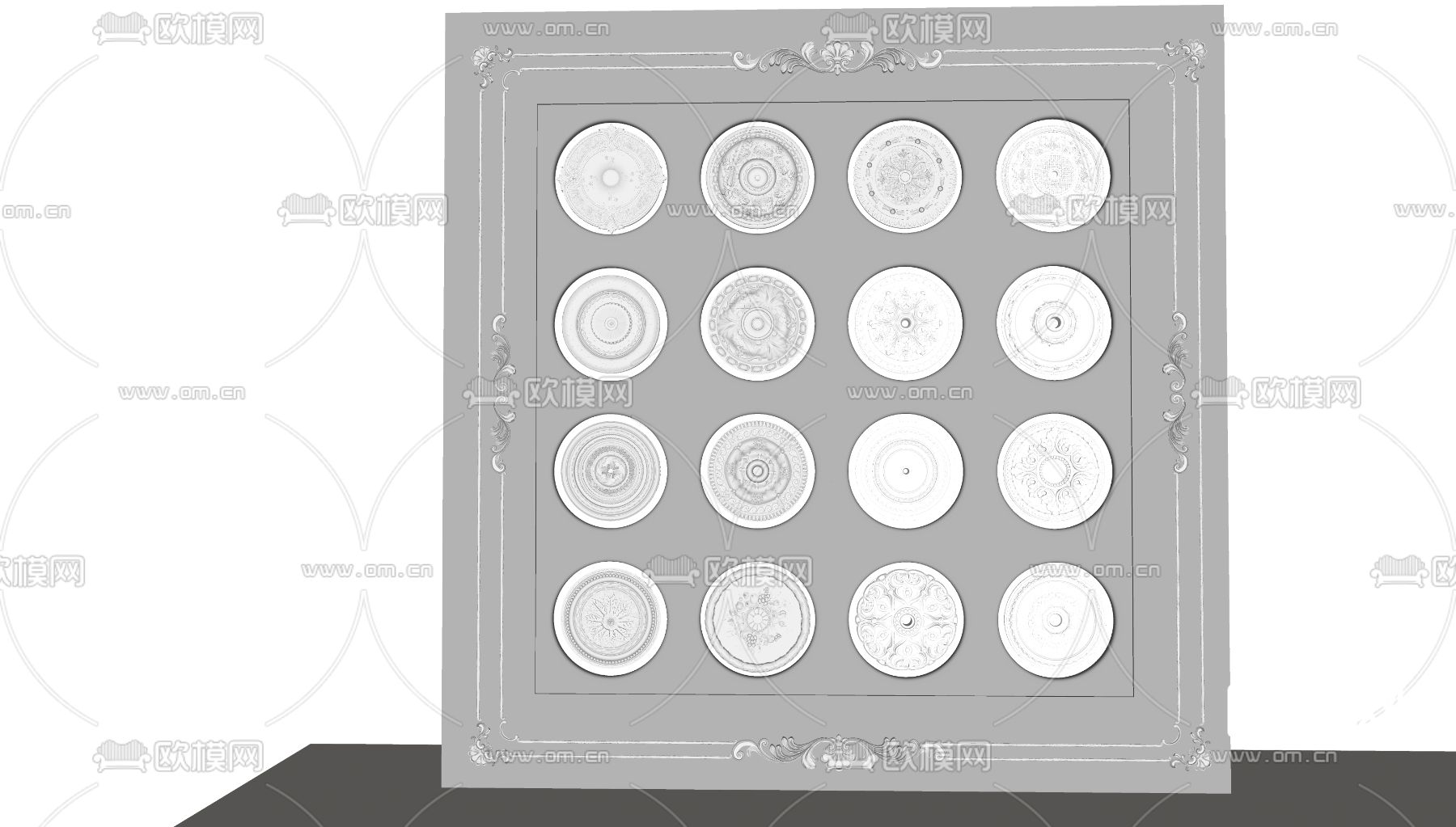 法式石膏雕花灯盘su模型下载（渲染图2）