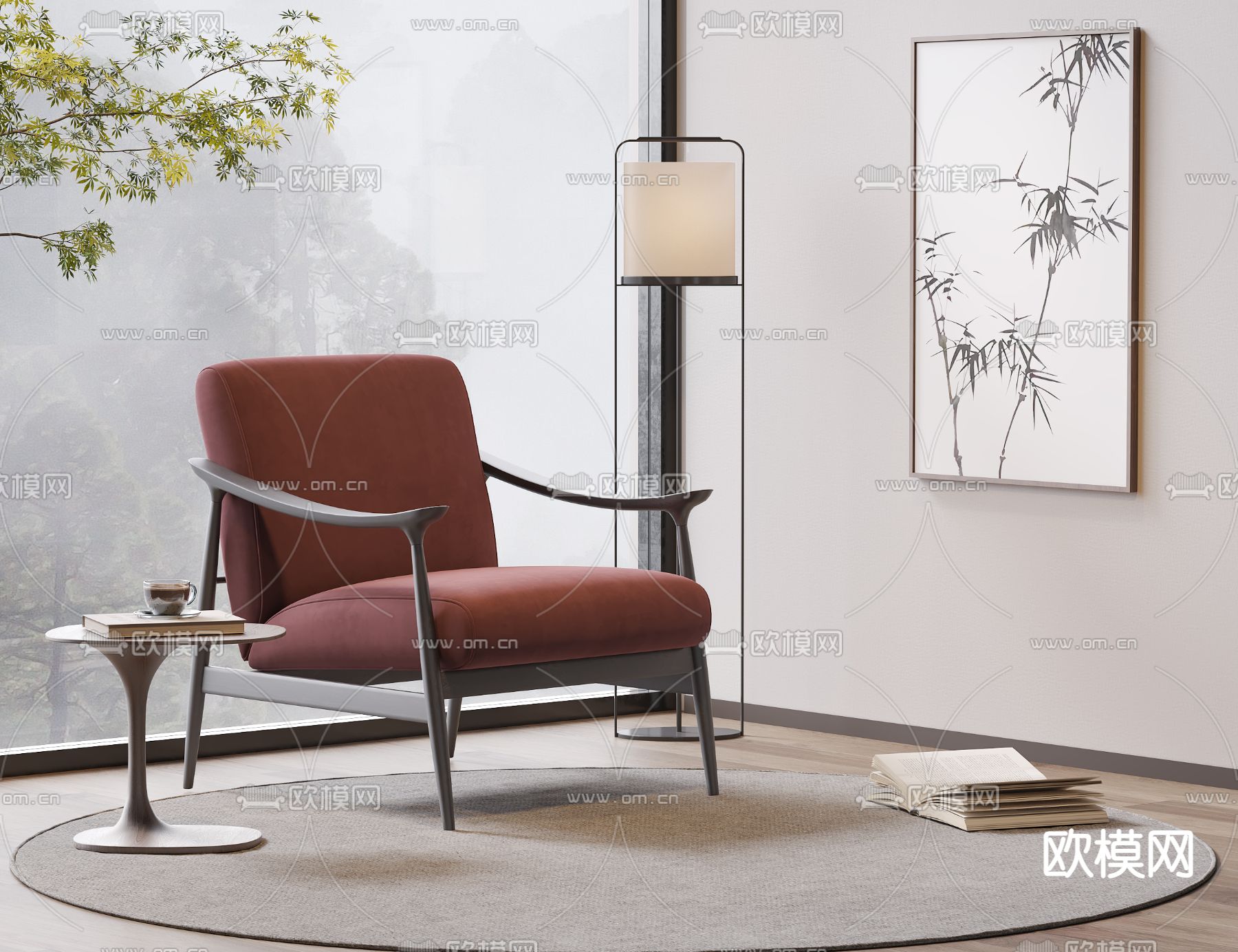 新中式沙发椅 休闲椅 桌几3d模型下载