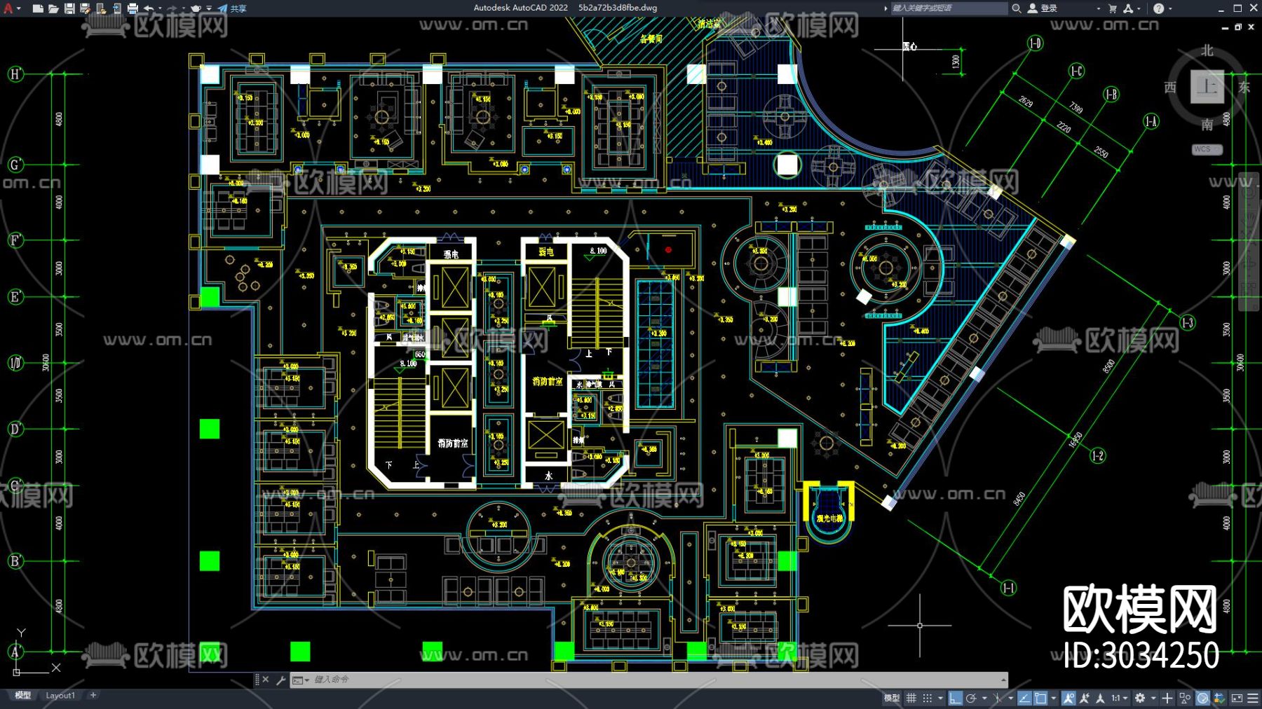 西餐厅 自助餐厅cad平面图下载（渲染图4）