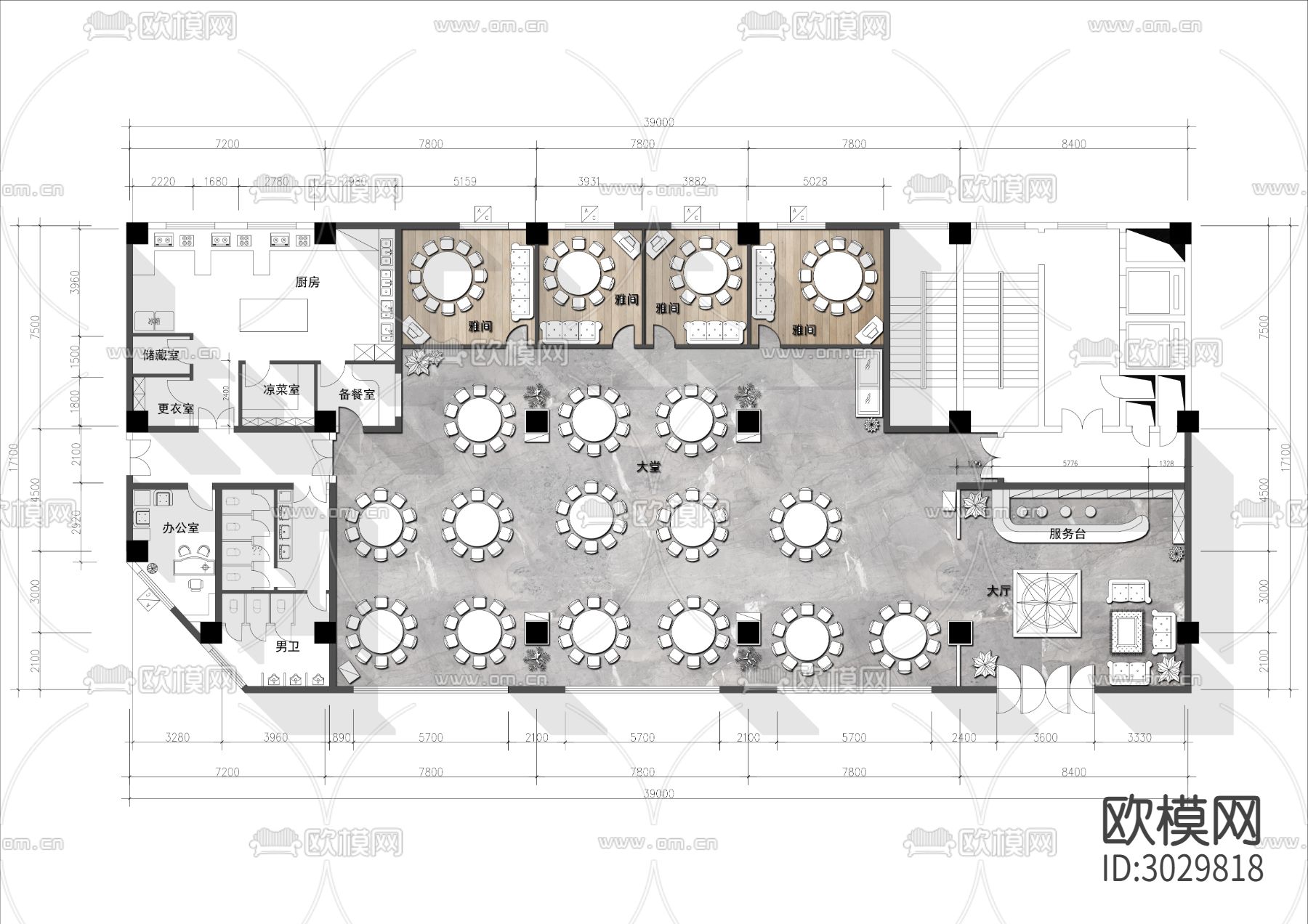 700㎡中式餐厅cad平面图下载