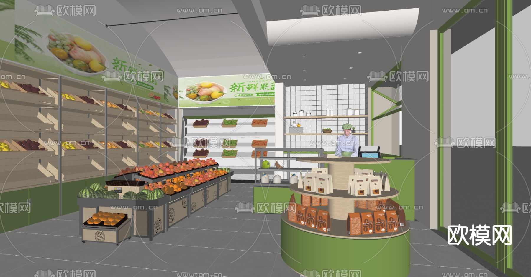 现代水果店 超市su模型下载（渲染图4）