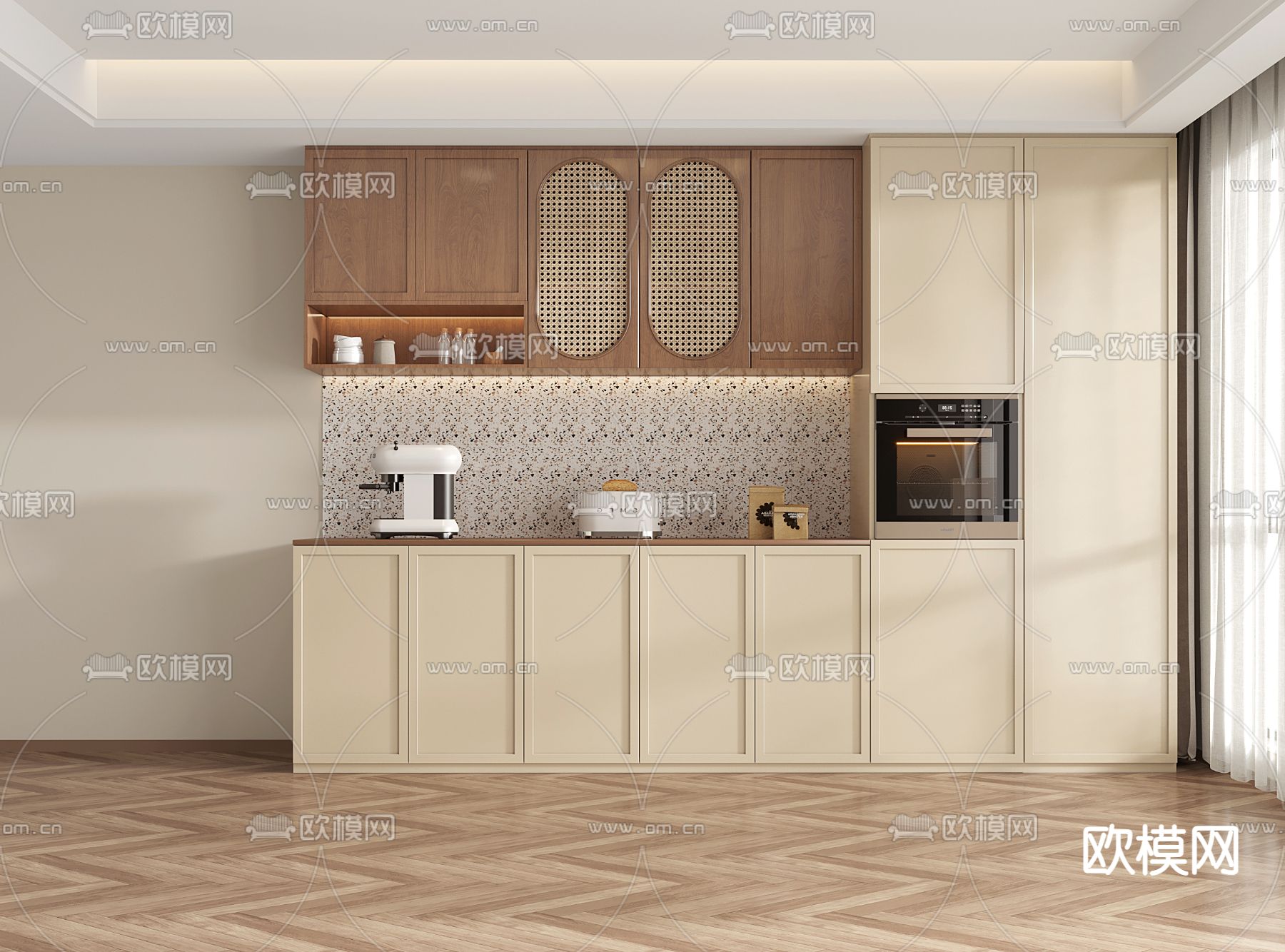 中古风橱柜 餐边柜su模型下载（渲染图1）