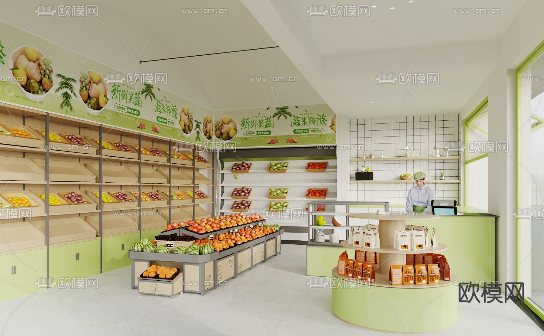 现代水果店 超市su模型下载（渲染图1）