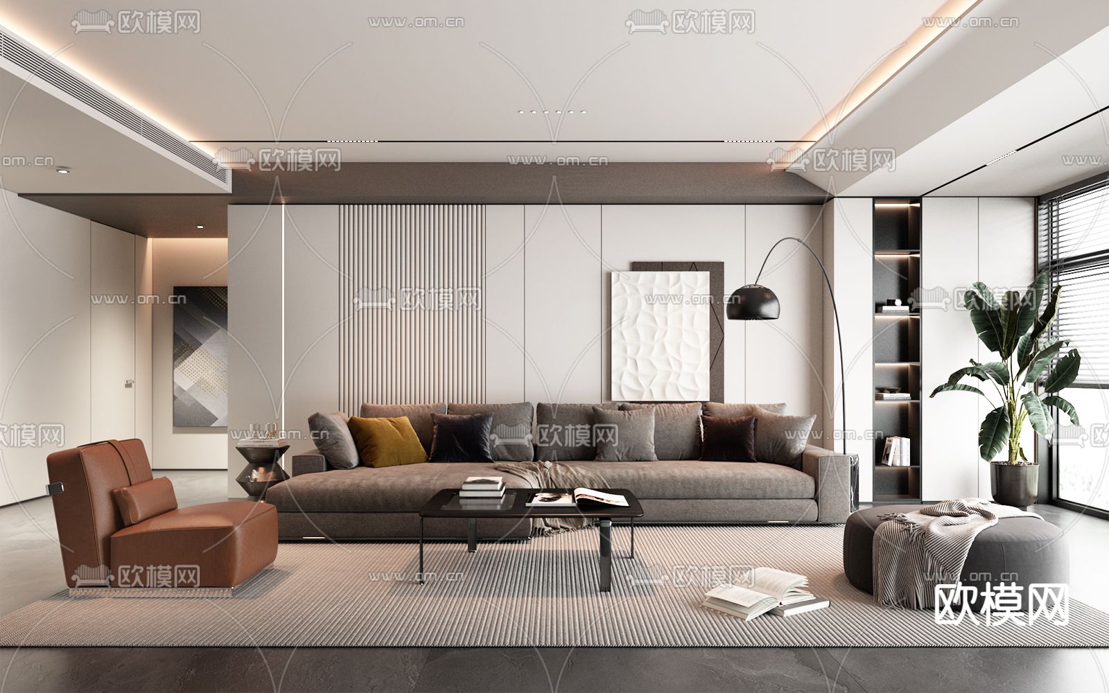现代客厅3d模型下载