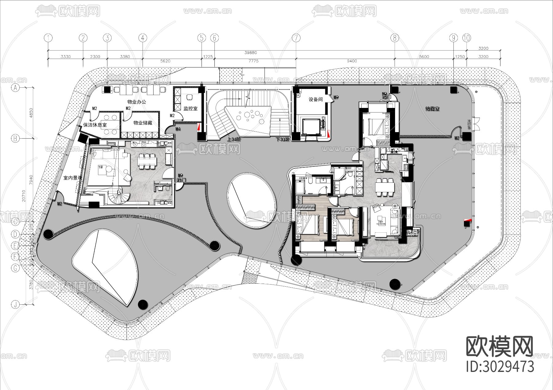 售楼部接待大厅样板间cad平面图下载（渲染图2）