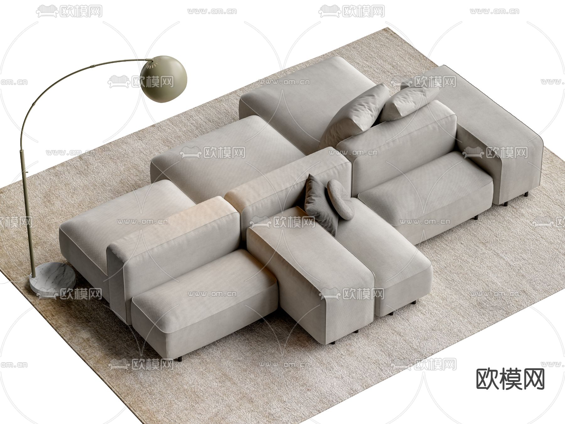 Blo us靠背沙发 多人沙发su模型下载（渲染图1）