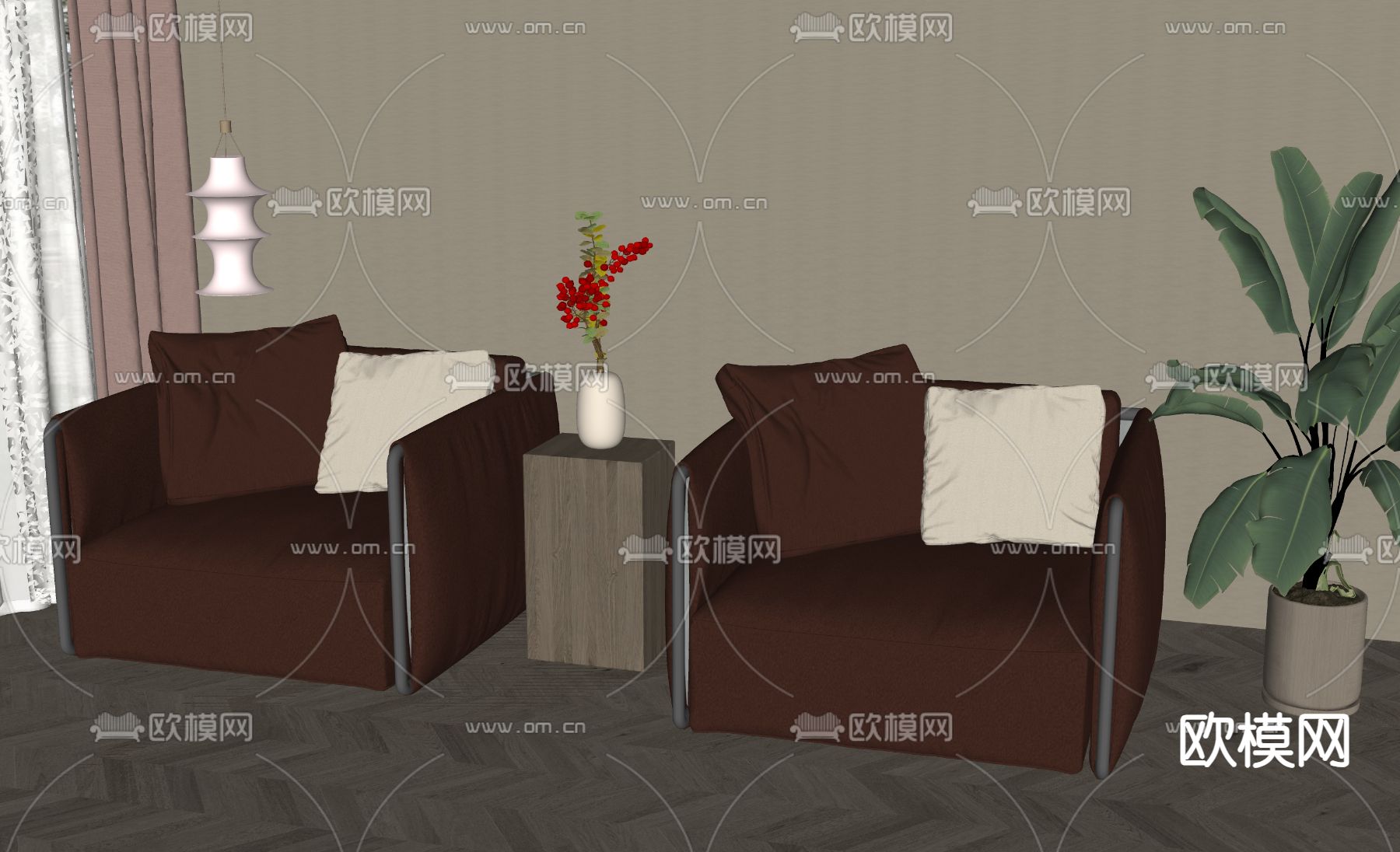 美式单人沙发su模型下载（渲染图2）