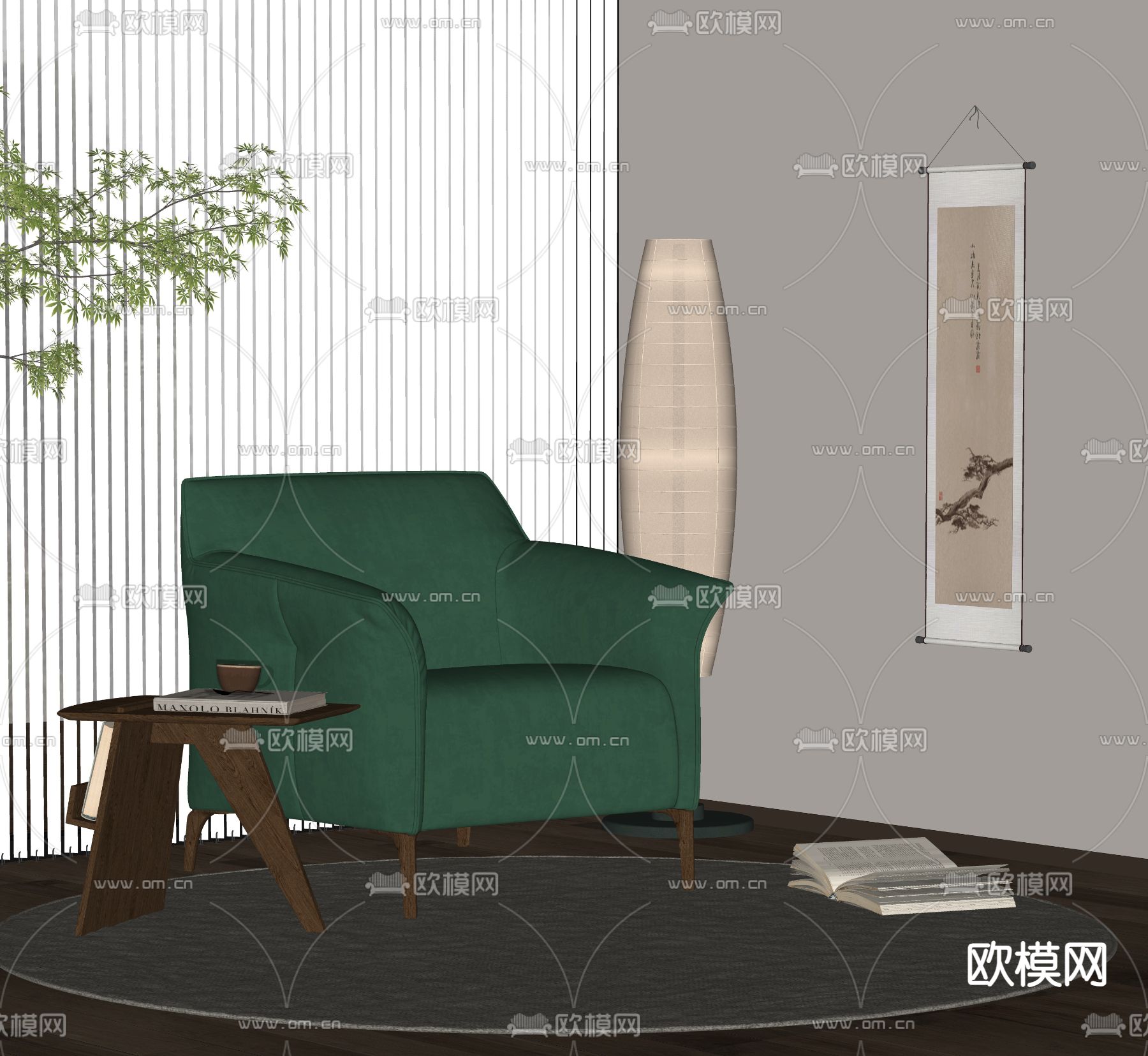 新中式椅子 休闲椅su模型下载（渲染图2）