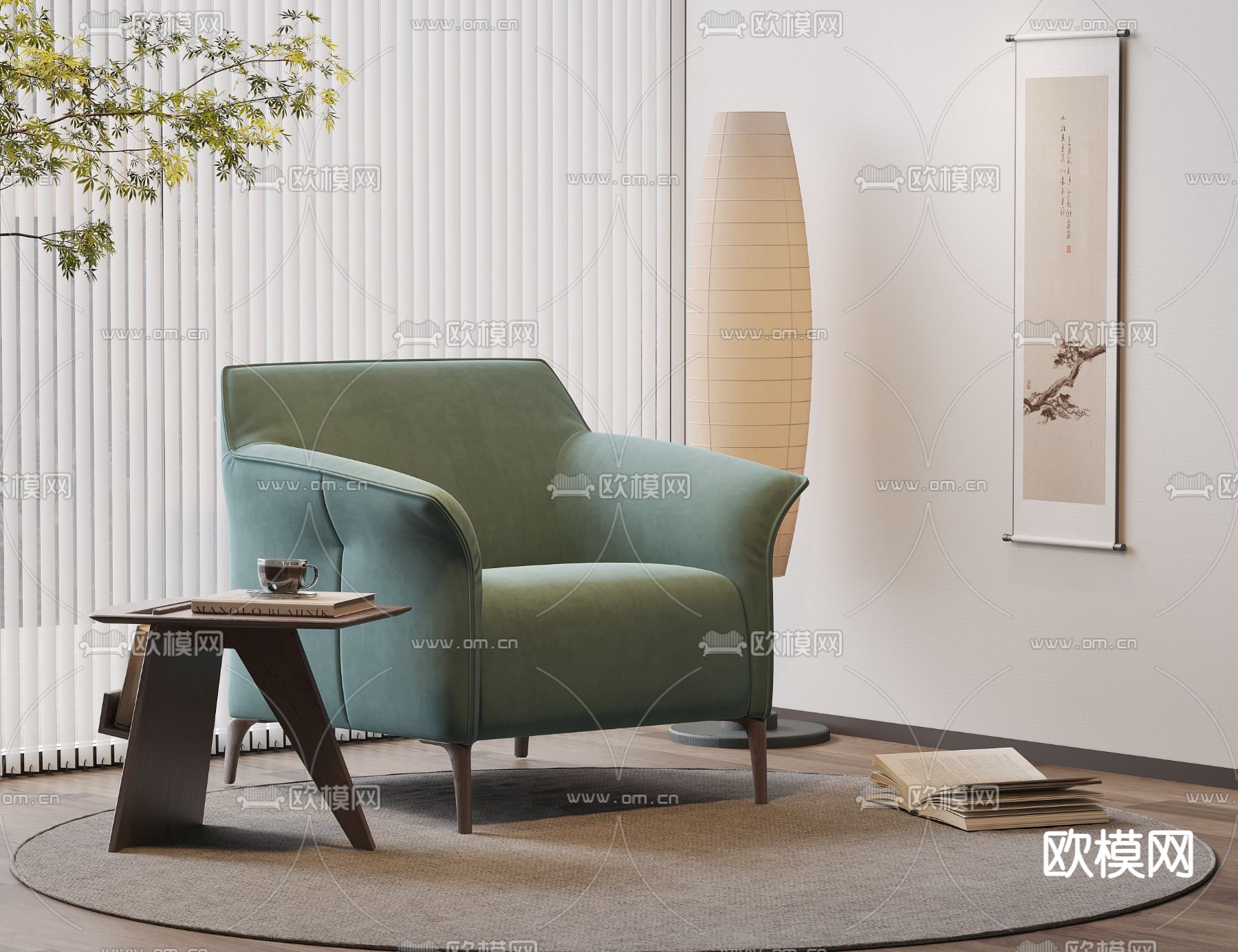 新中式椅子 休闲椅su模型下载（渲染图1）