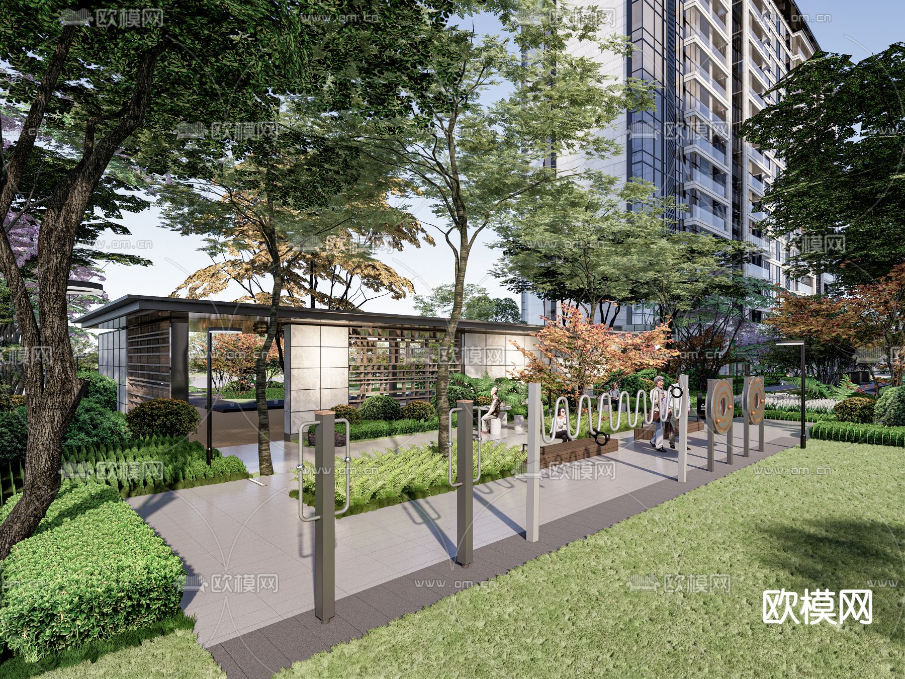 现代 住宅小区景观 宅间景观su模型