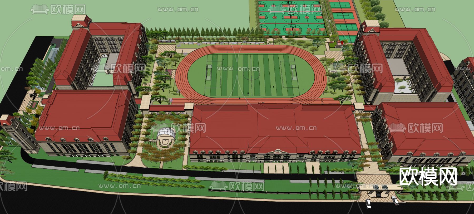 欧式校园景观设计su模型下载（渲染图3）