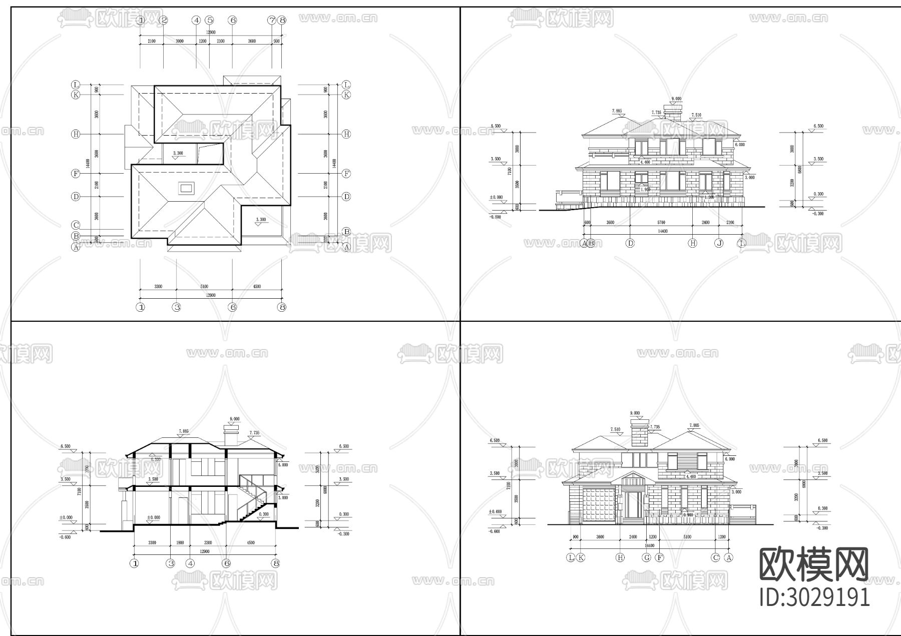 别墅cad施工图下载（渲染图1）