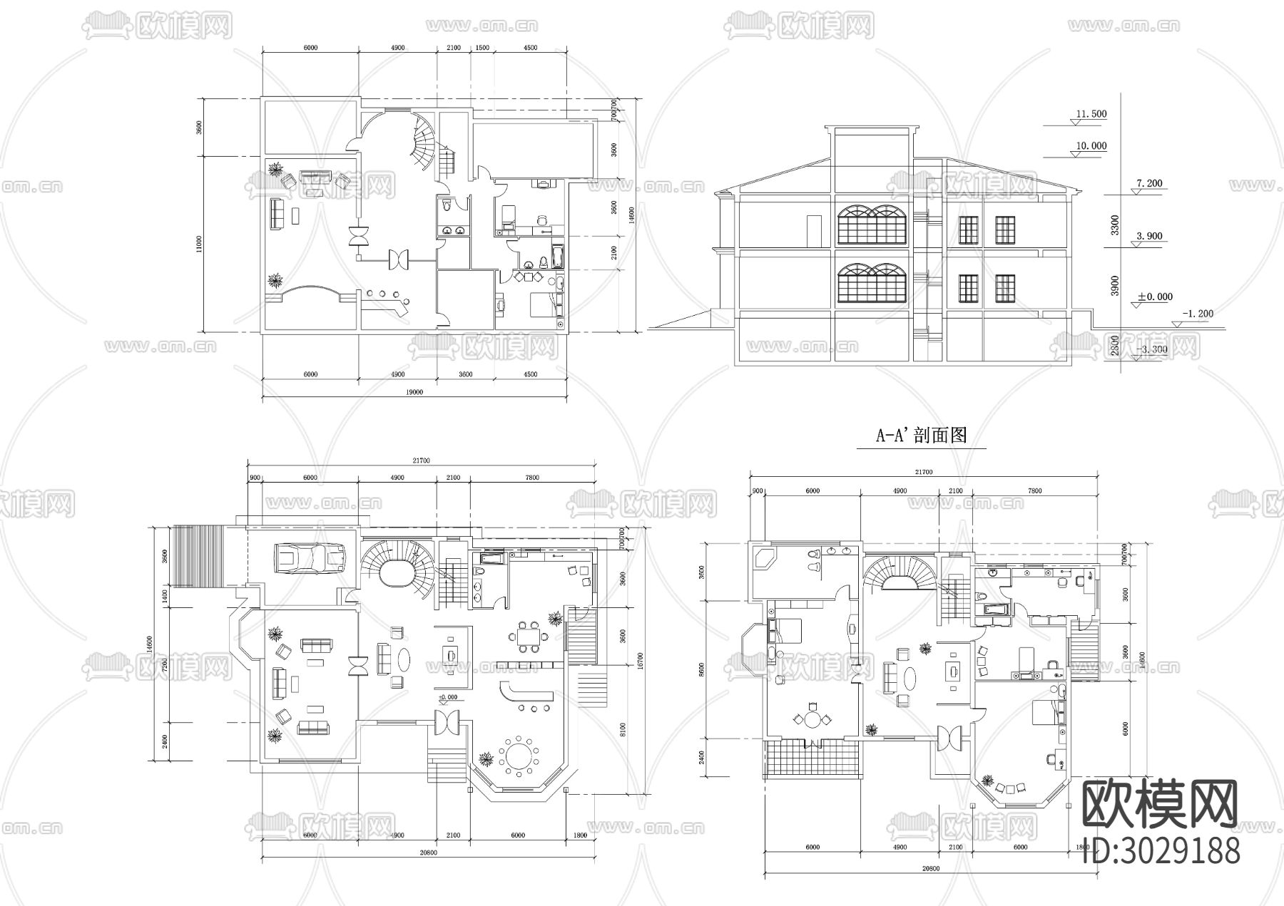 别墅cad施工图下载（渲染图1）