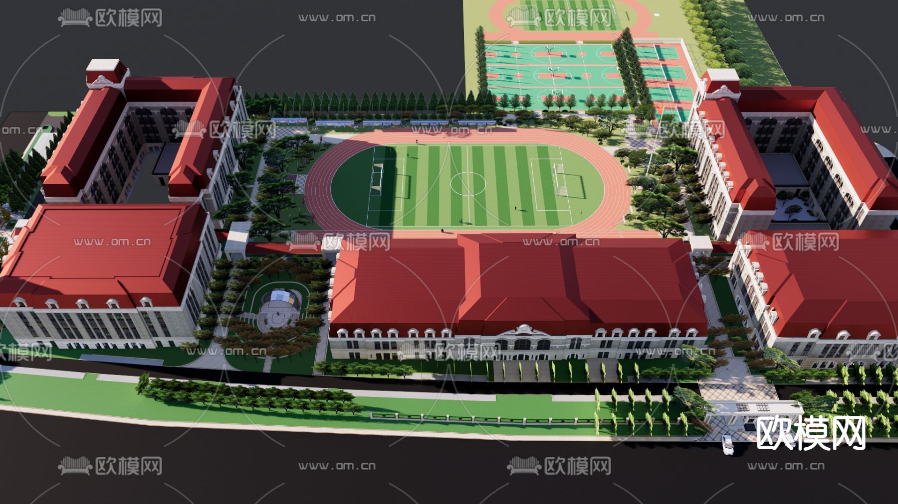 欧式校园景观设计su模型下载（渲染图1）
