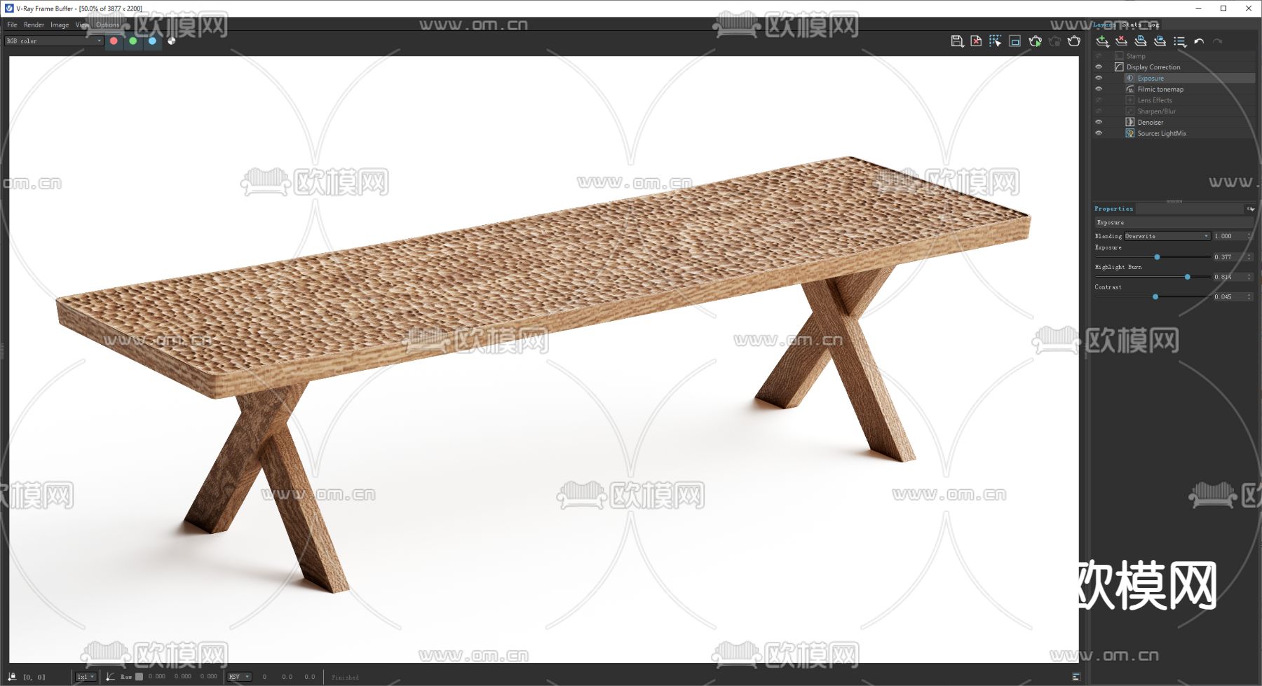 中古风凳子 长凳su模型下载（渲染图2）