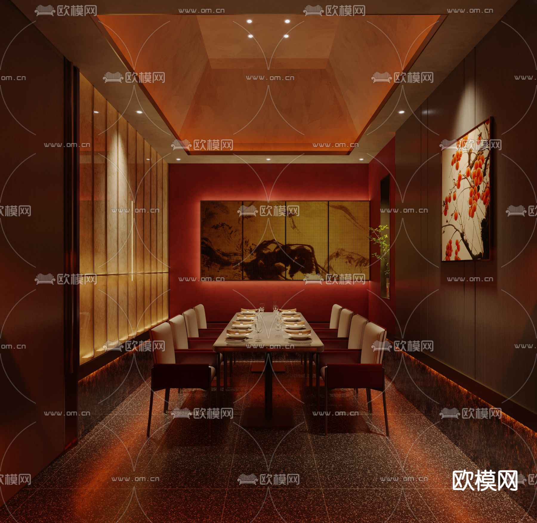 中餐厅 铁板烧 餐饮包房3d模型下载（渲染图4）