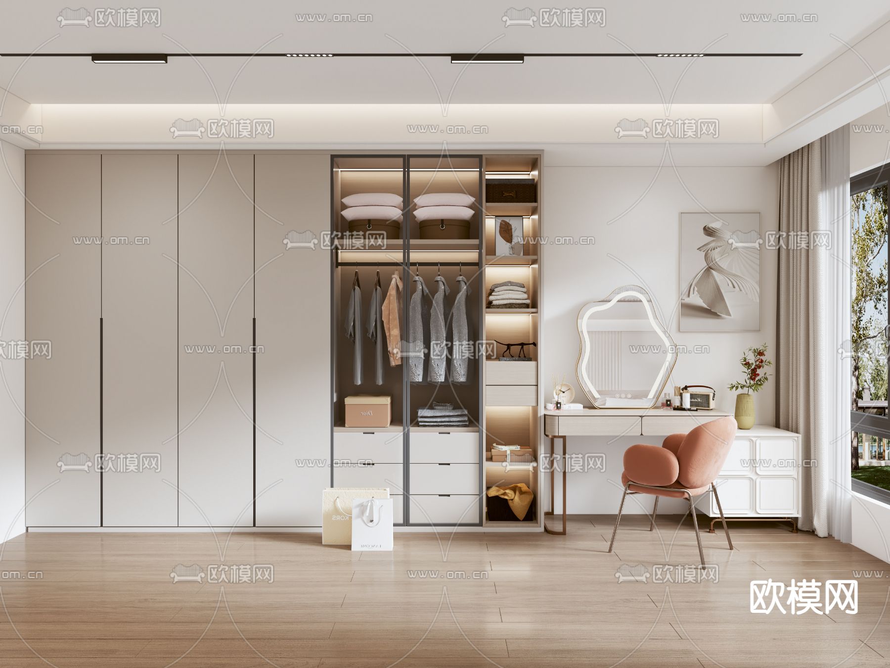 现代衣帽间su模型下载（渲染图1）