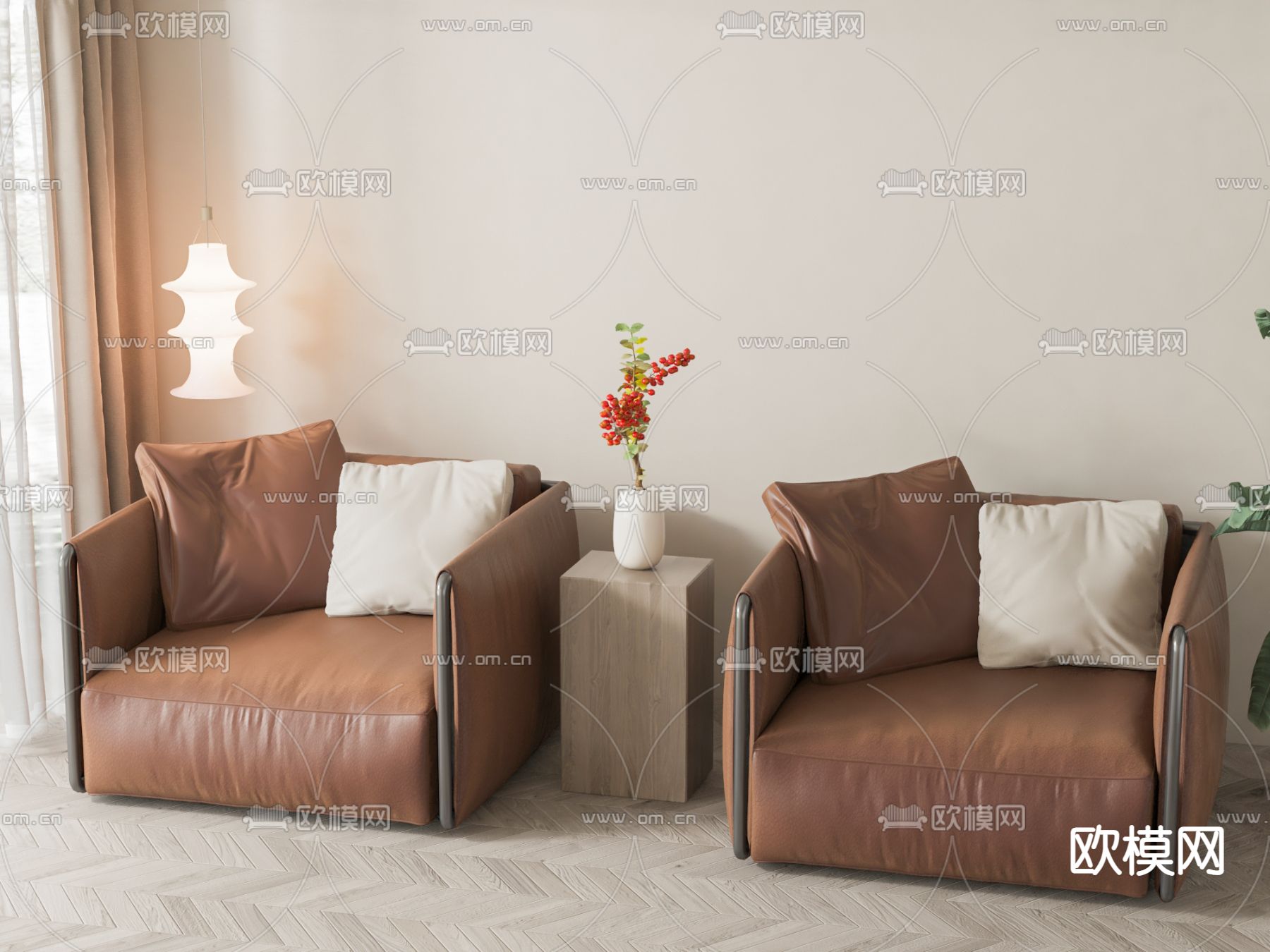 美式单人沙发su模型下载（渲染图1）