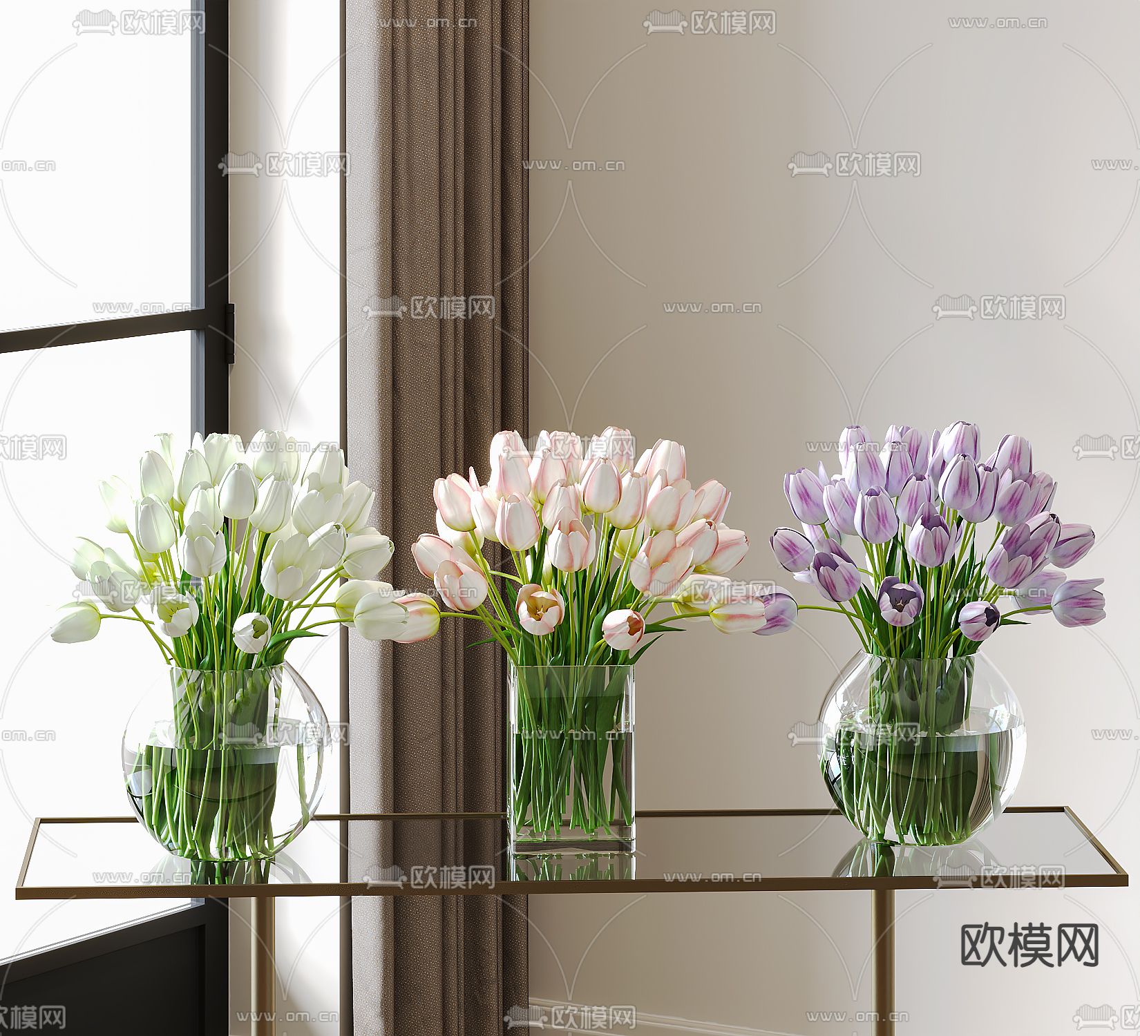 牡丹 玫瑰花 花瓶 花艺su模型