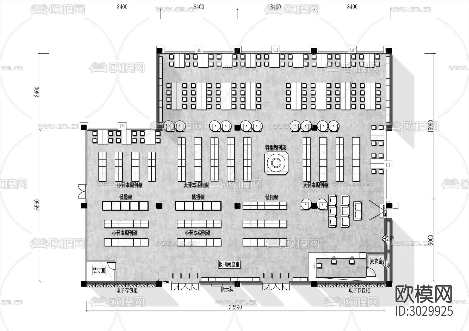 700㎡图书馆书吧cad平面图下载