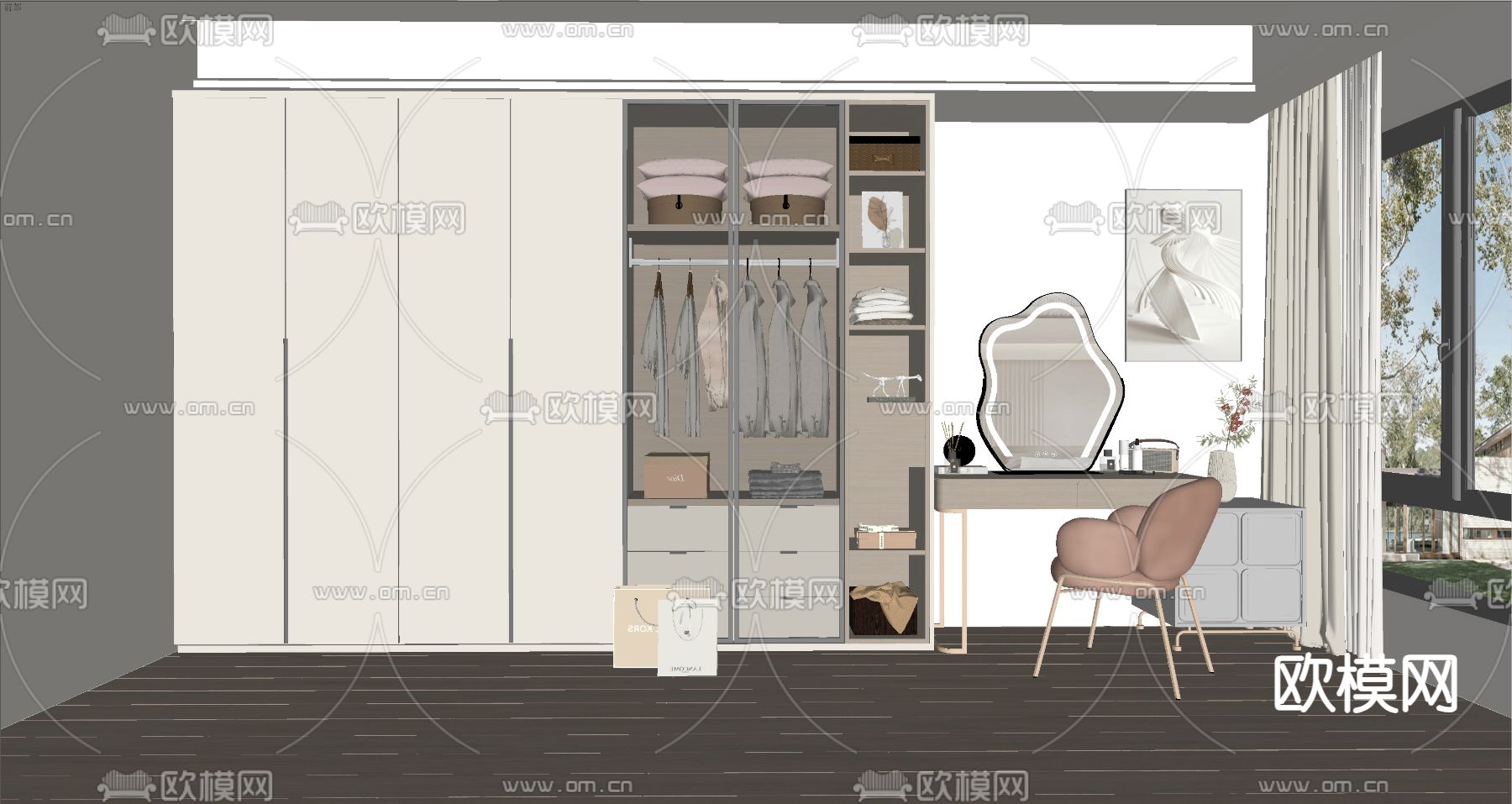 现代衣帽间su模型下载（渲染图2）