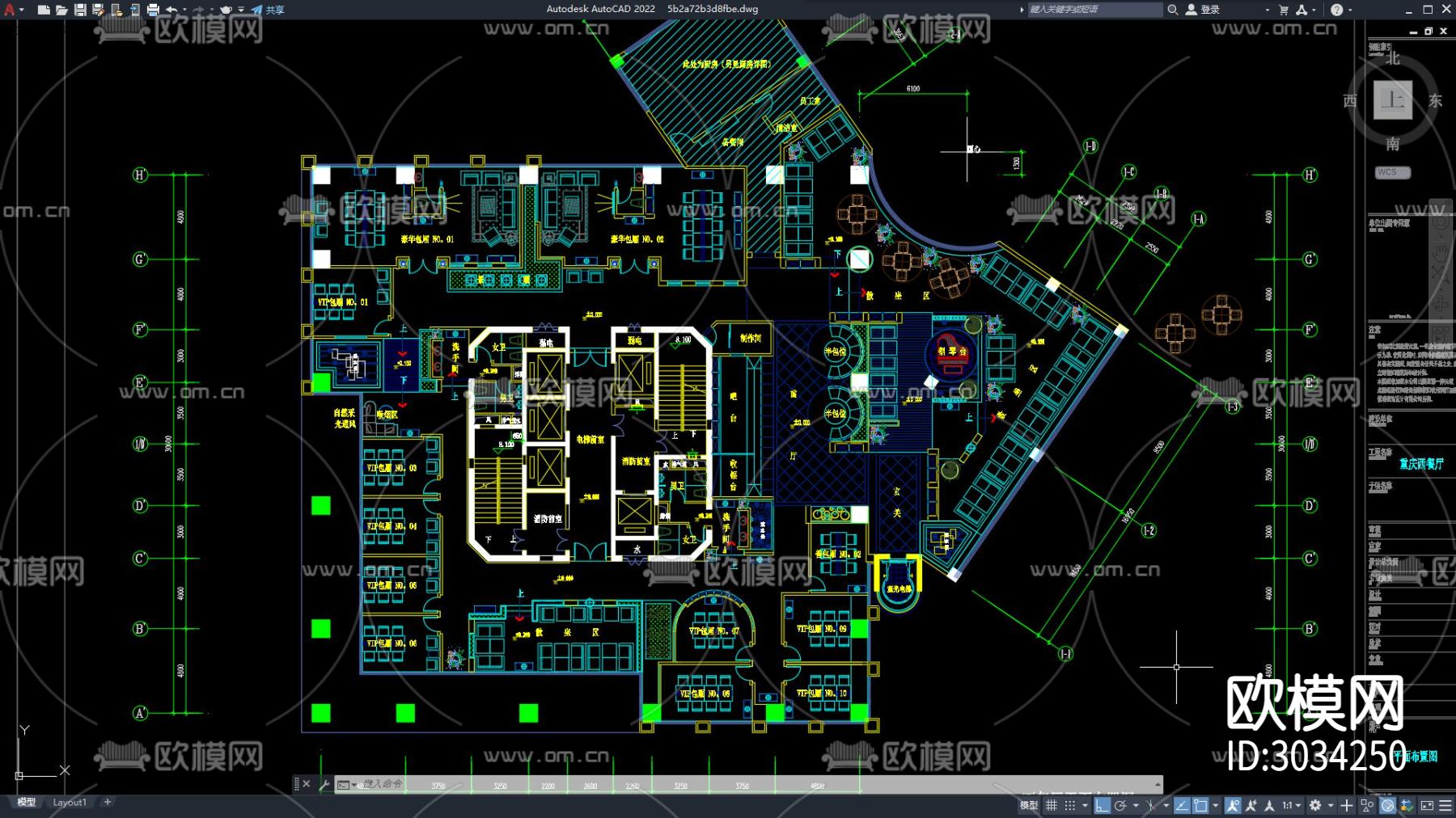 西餐厅 自助餐厅cad平面图下载（渲染图1）