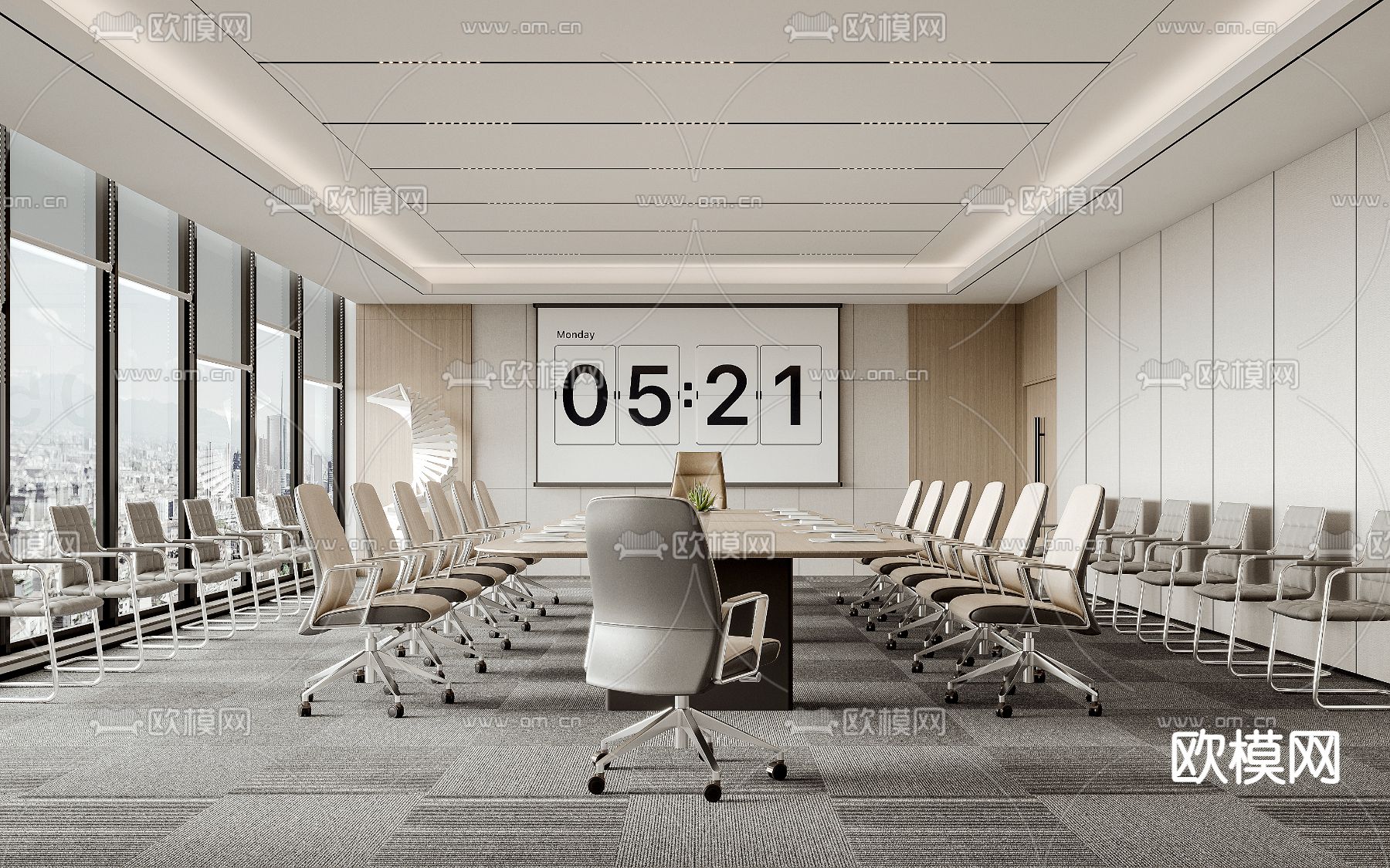现代会议室su模型下载（渲染图1）