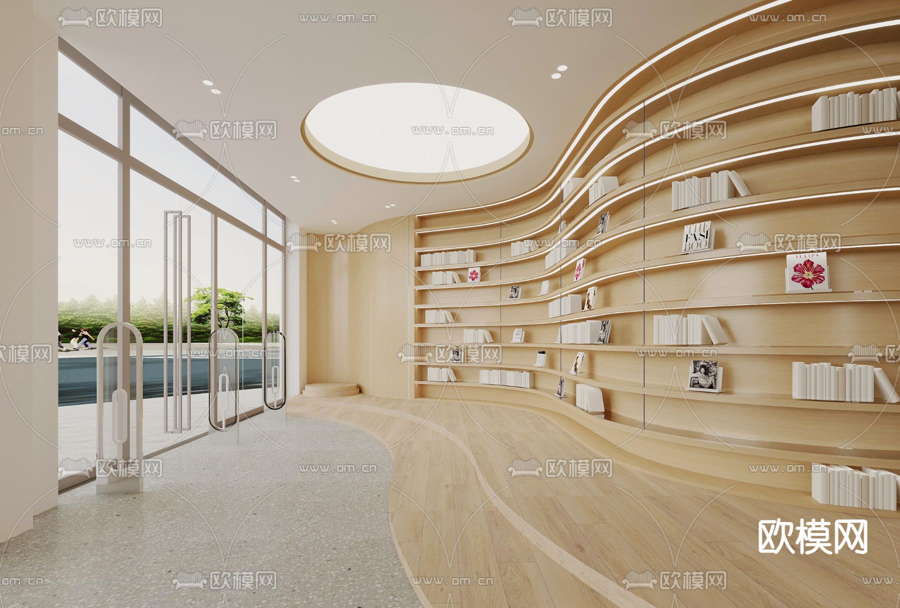 现代图书馆 阅览室 书吧su模型下载（渲染图1）
