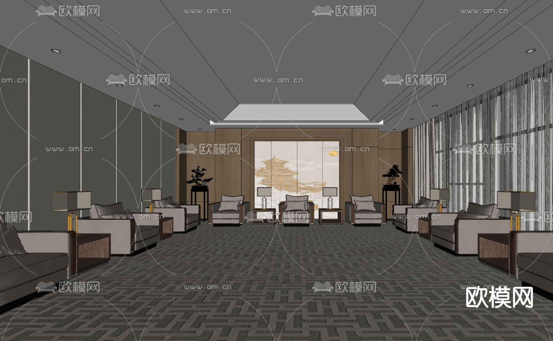 会客厅 接待室su模型下载（渲染图2）