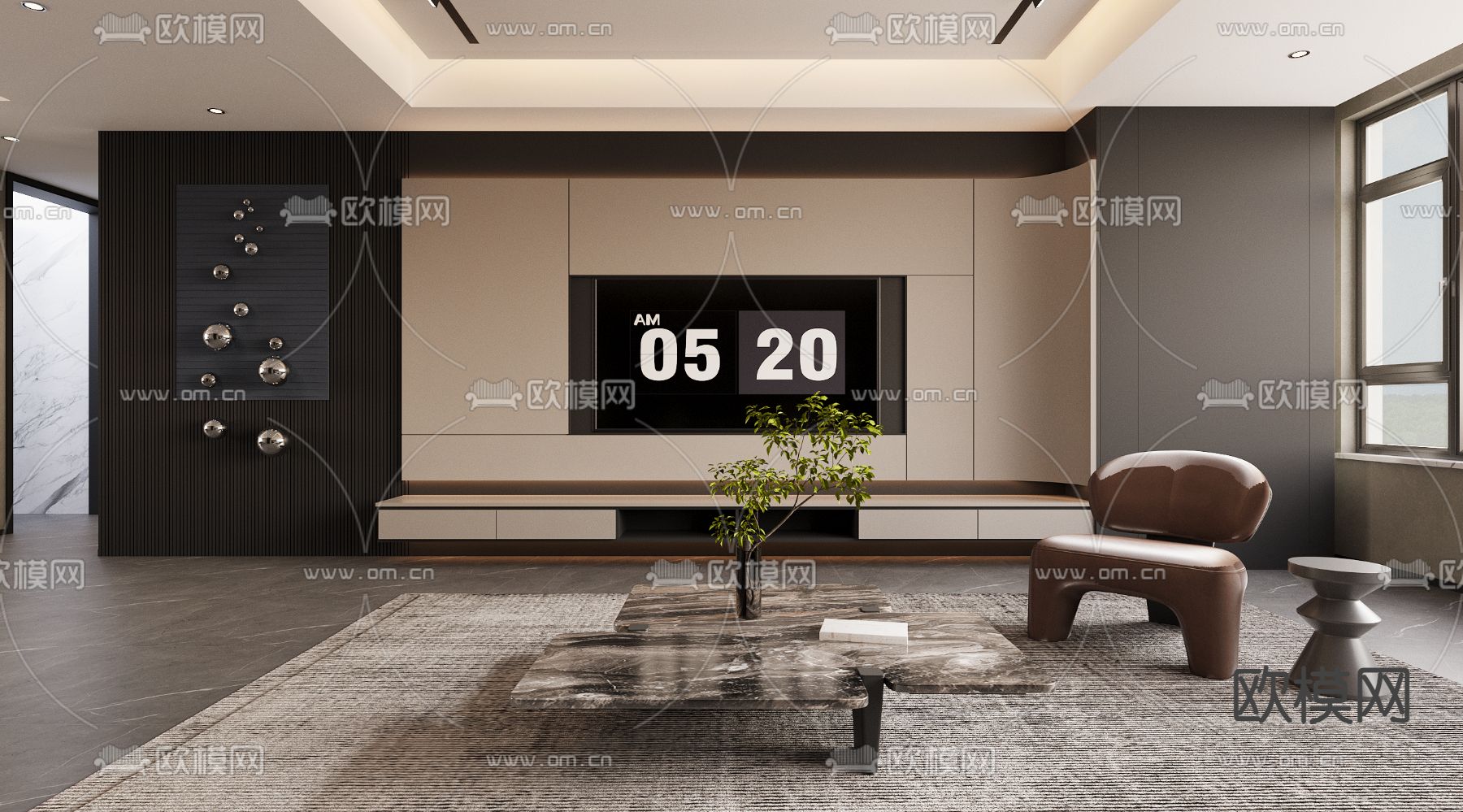 现代客厅 餐厅3d模型下载（渲染图2）