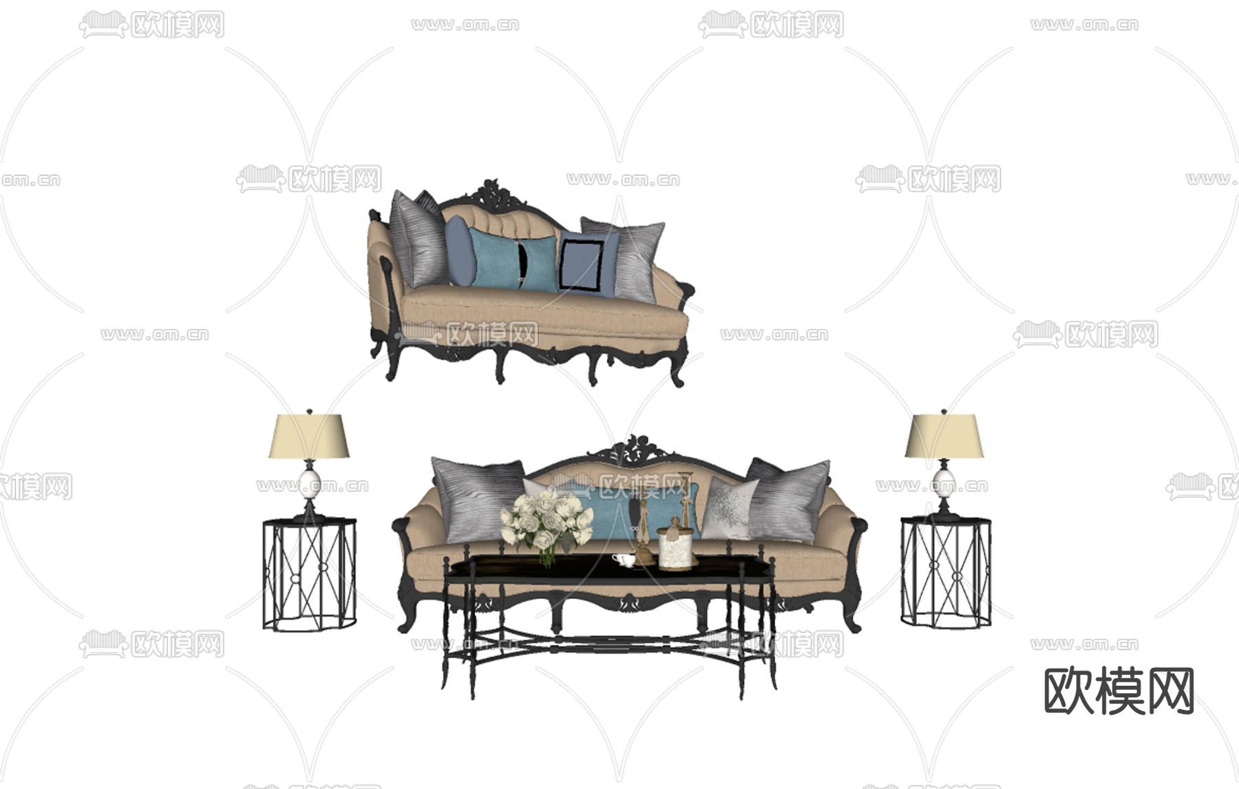 欧式多人沙发su模型下载（渲染图2）