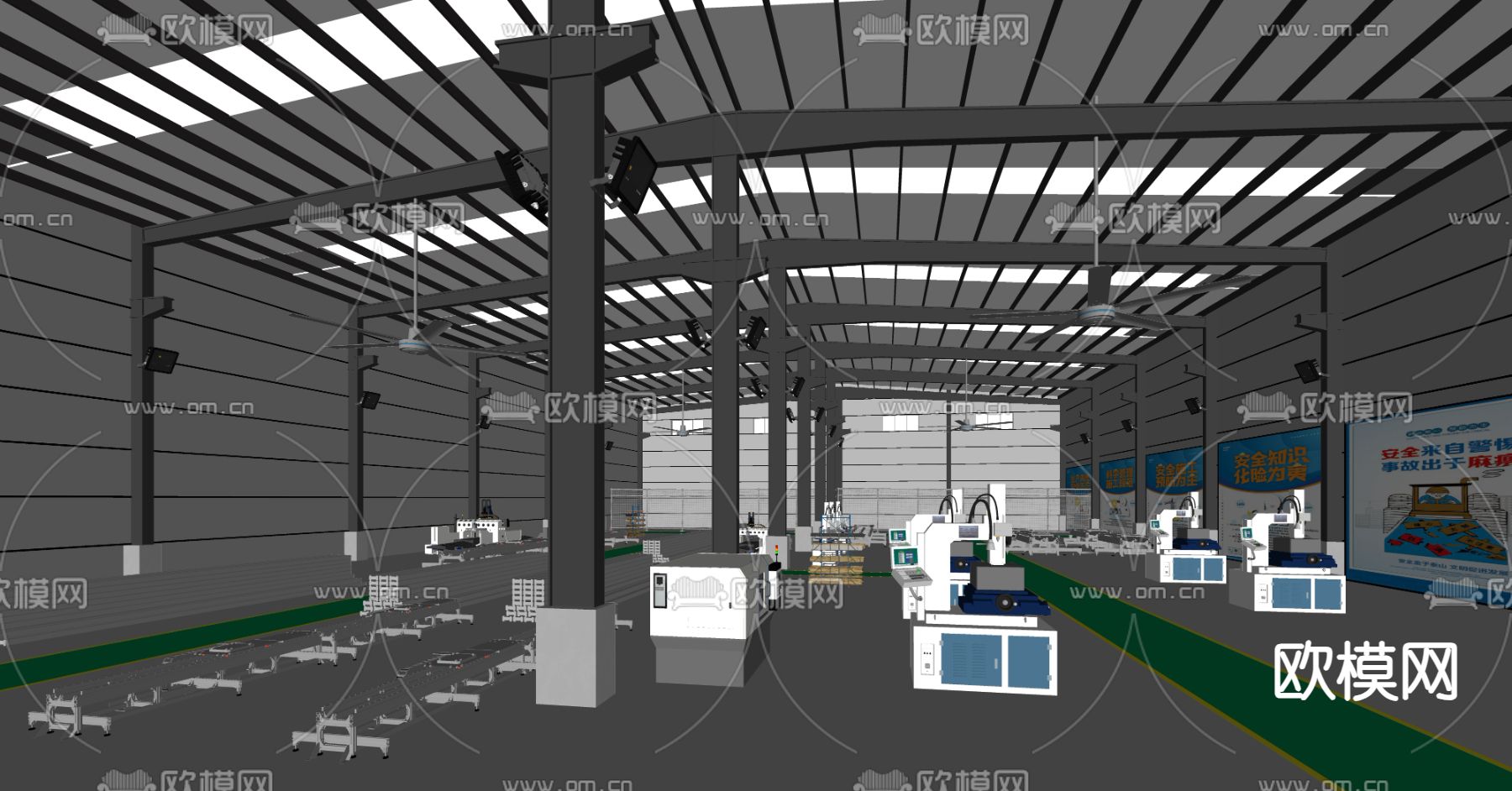 现代工厂车间su模型下载（渲染图2）