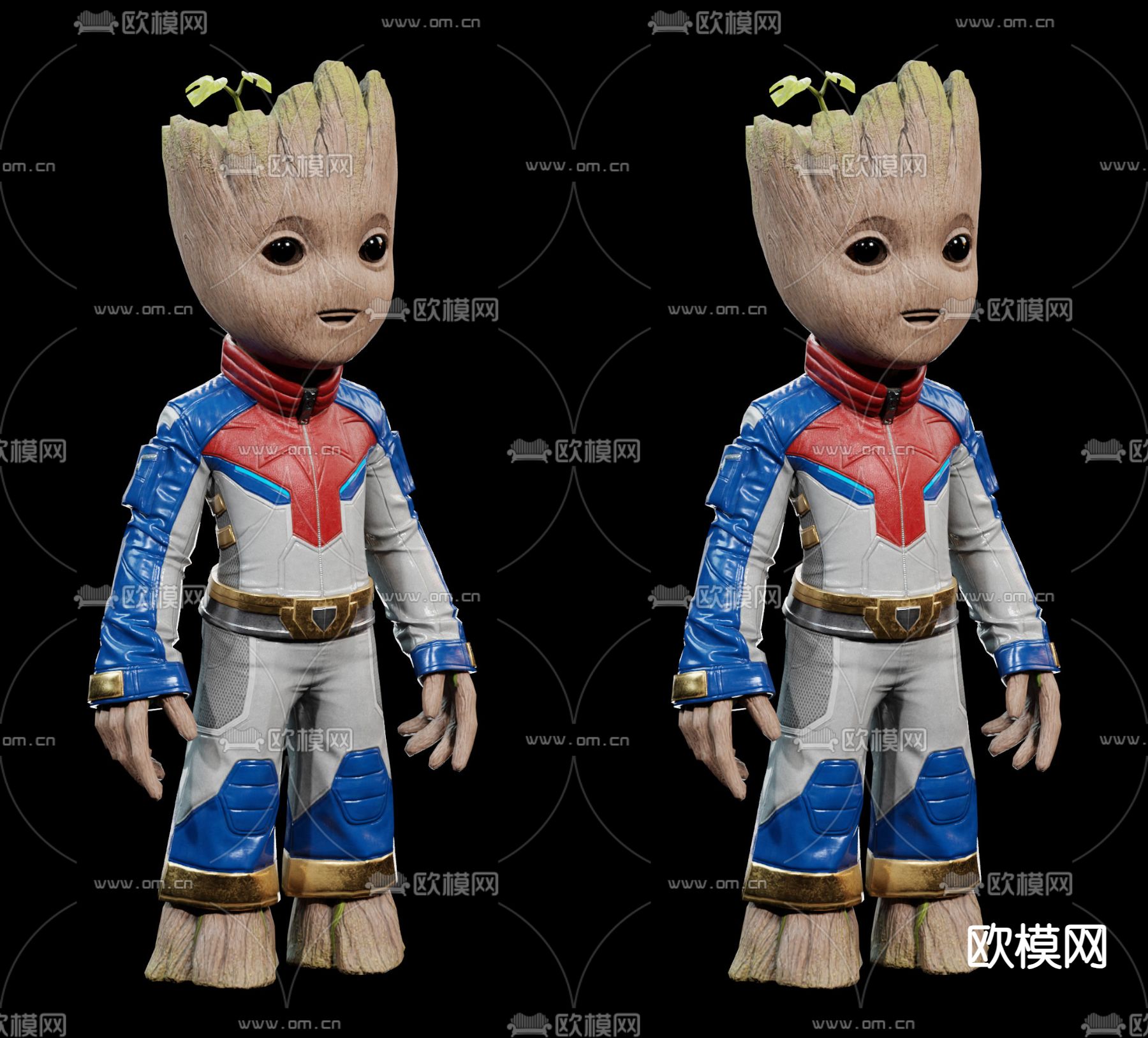 现代漫威格鲁特 潮玩摆件su模型下载（渲染图1）