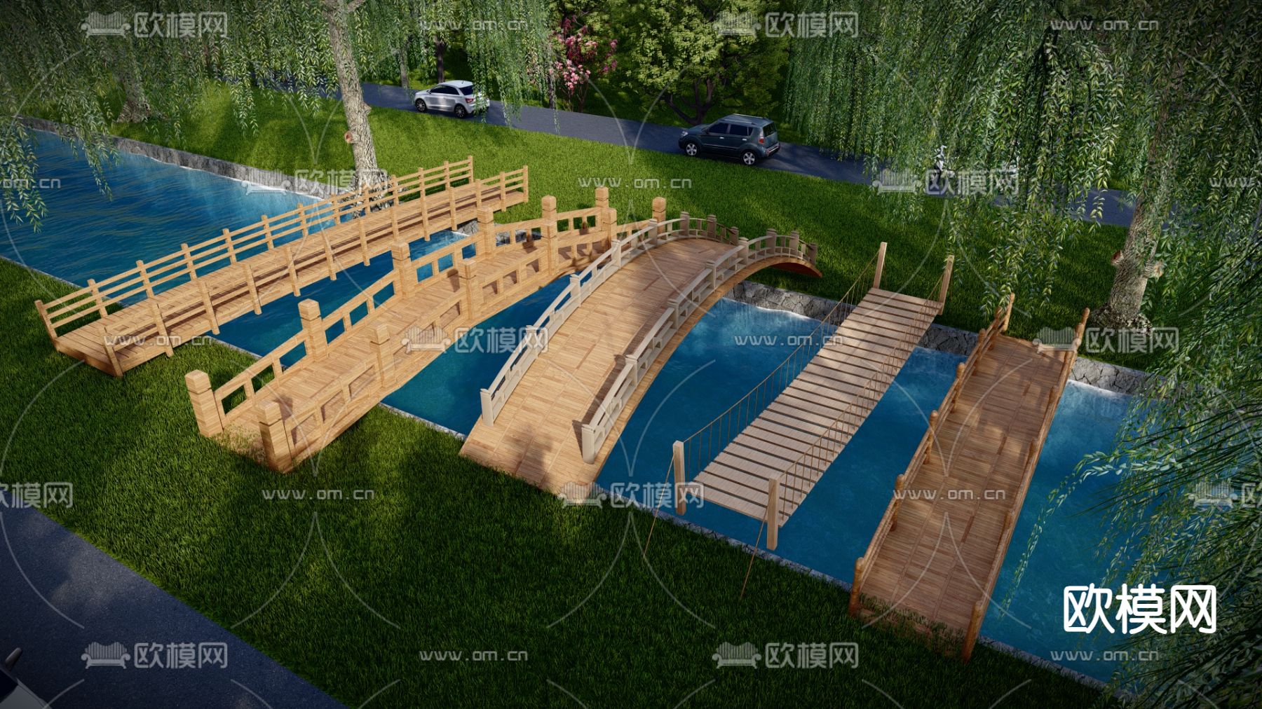 现代栈道桥 木桥 景观桥 拱桥su模型下载（渲染图2）