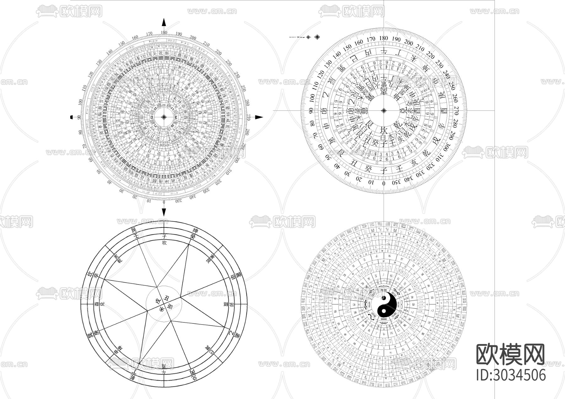 最新风水罗盘 鲁班尺cad图库下载（渲染图3）