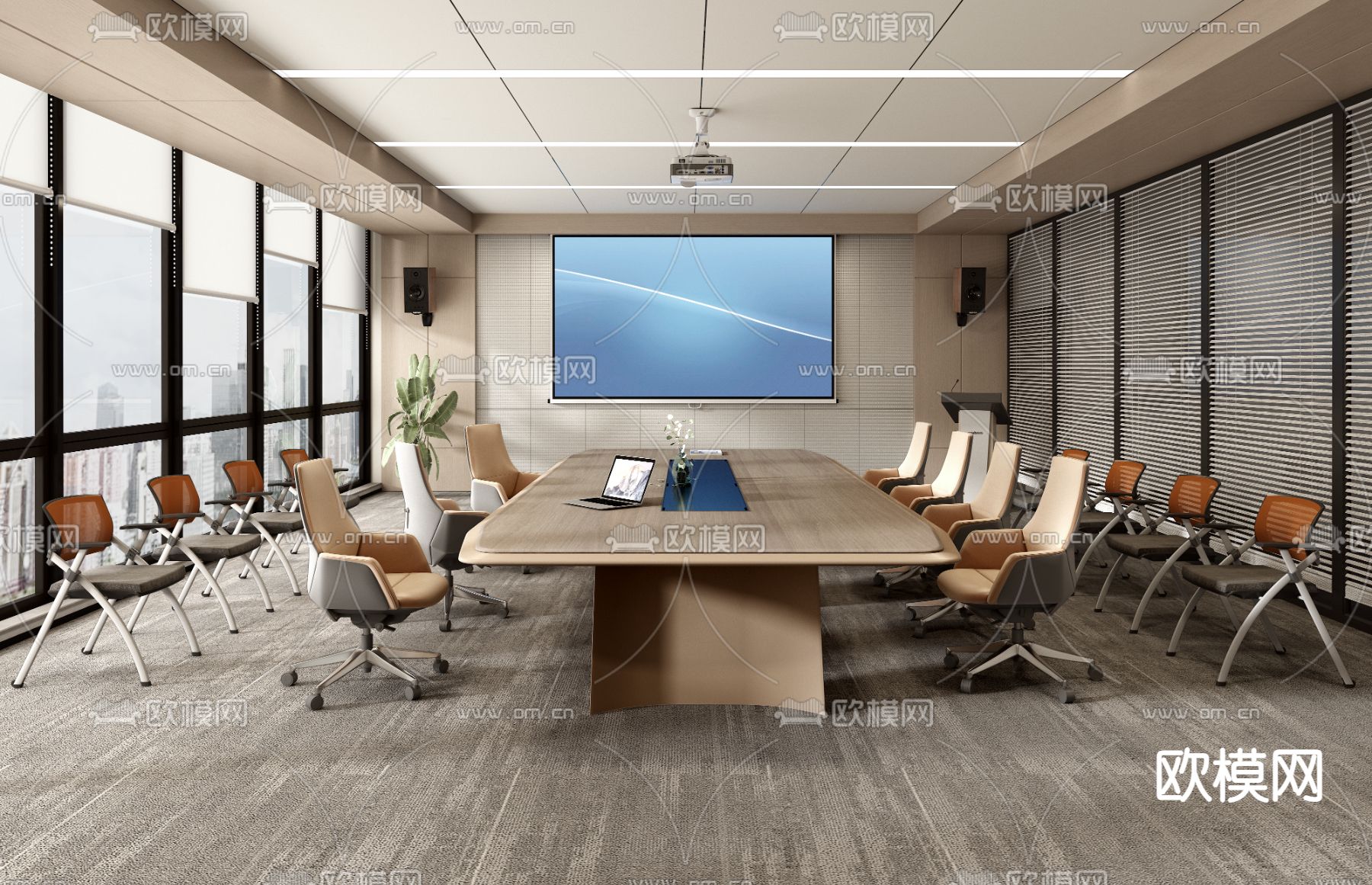 现代会议室3d模型下载