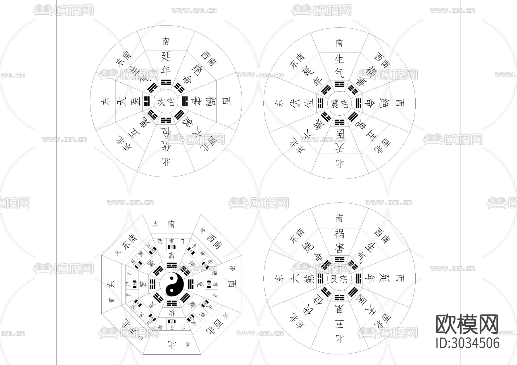 最新风水罗盘 鲁班尺cad图库下载（渲染图2）