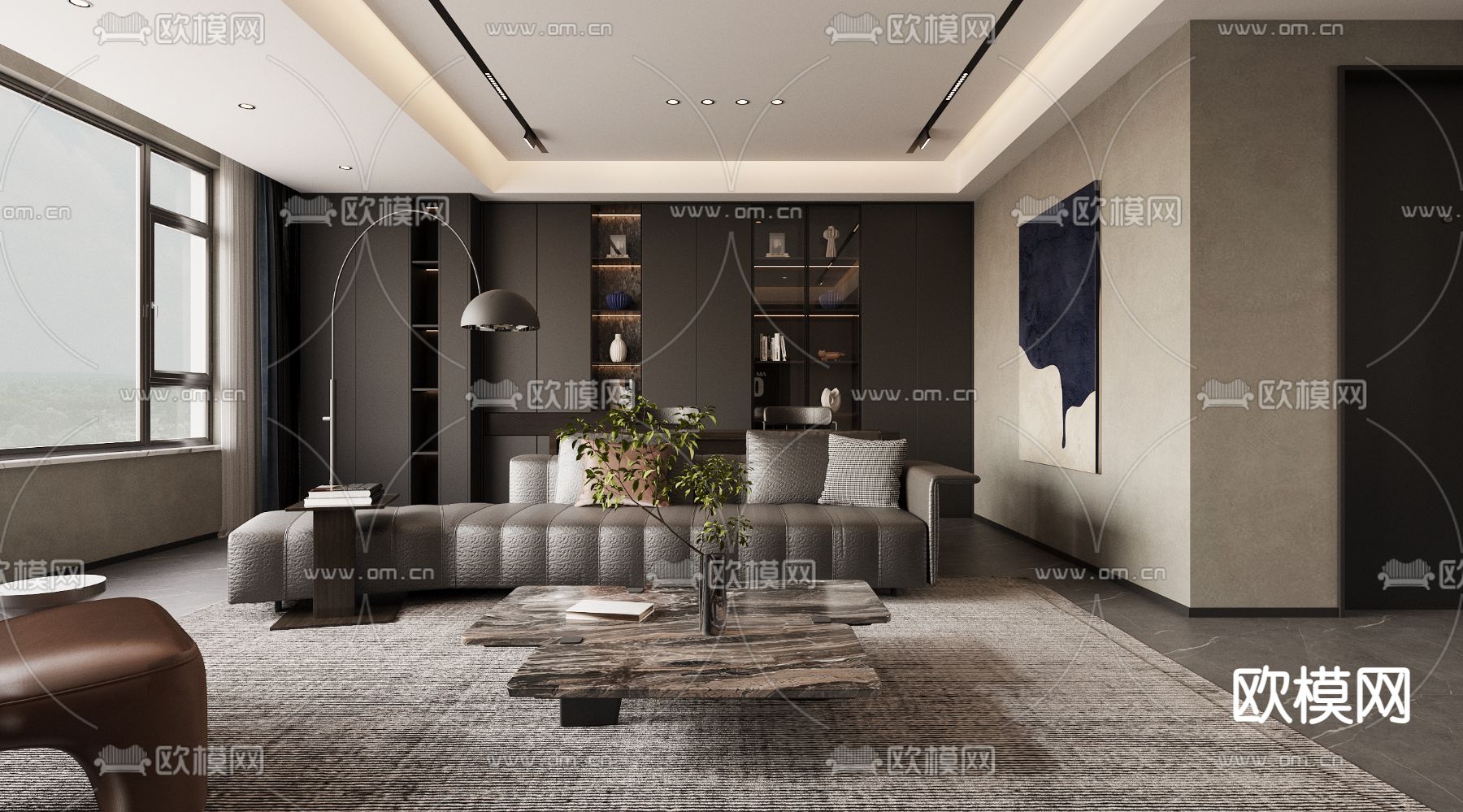 现代客厅 餐厅3d模型下载（渲染图1）