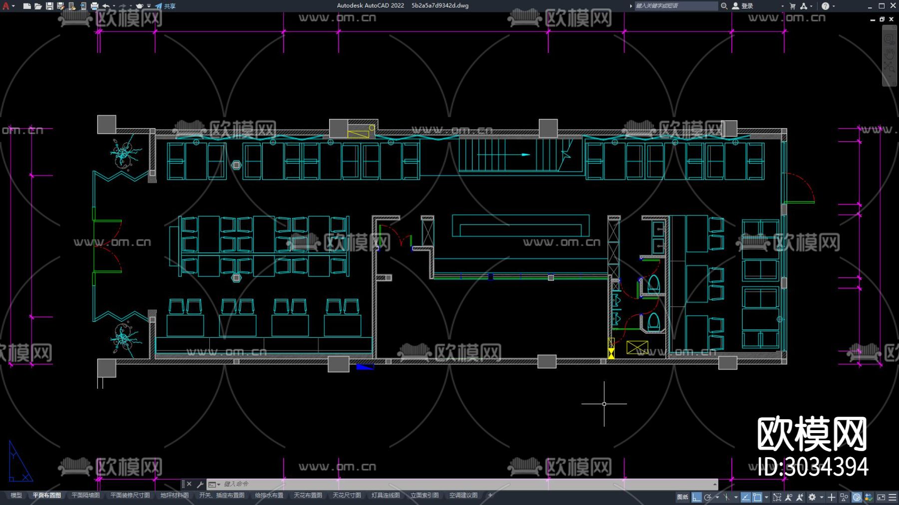 茶餐厅 中餐厅cad平面图下载（渲染图1）