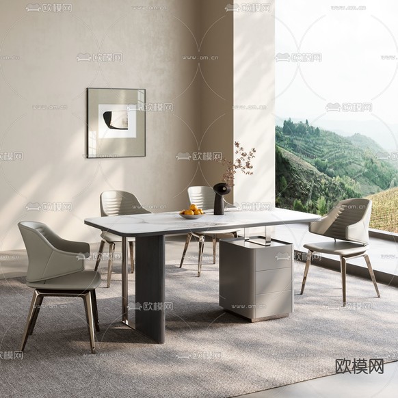 长条餐桌椅3d模型下载