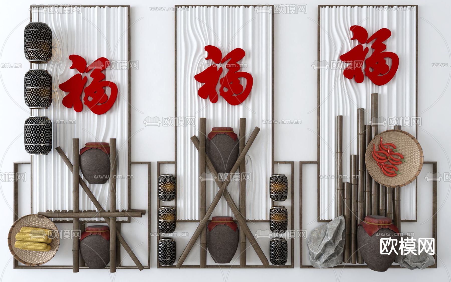 中式农家小品 酒坛 挂饰3d模型下载