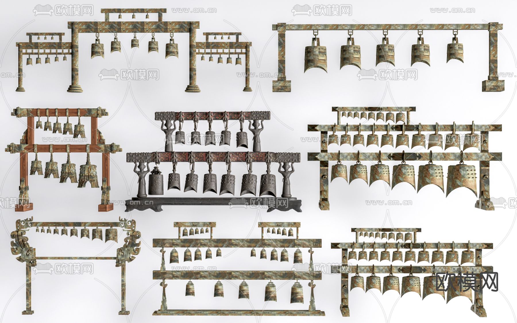 中式编钟乐器su模型下载（渲染图1）