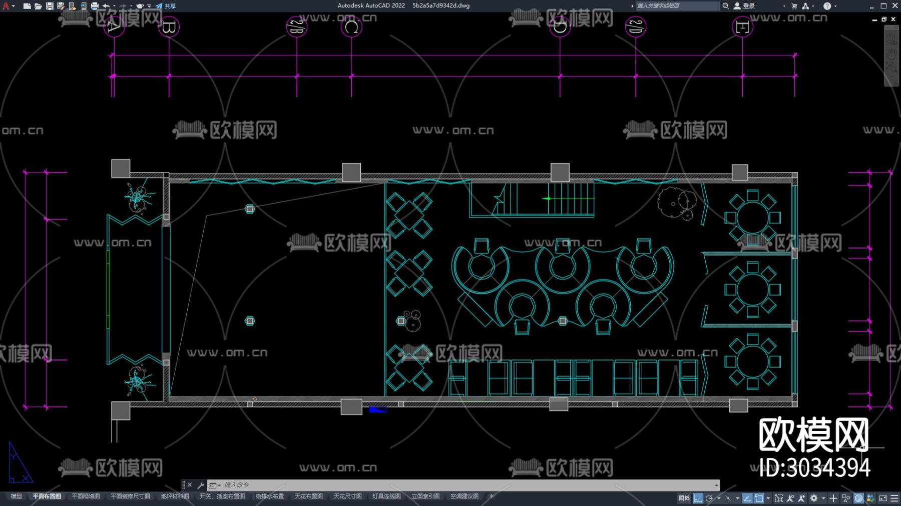 茶餐厅 中餐厅cad平面图下载（渲染图2）