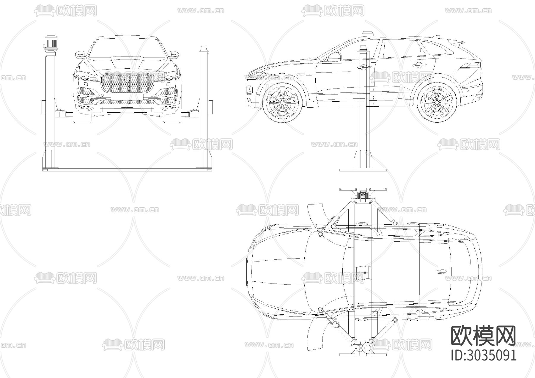 汽车液压双柱 举升机 升降机cad大样图下载